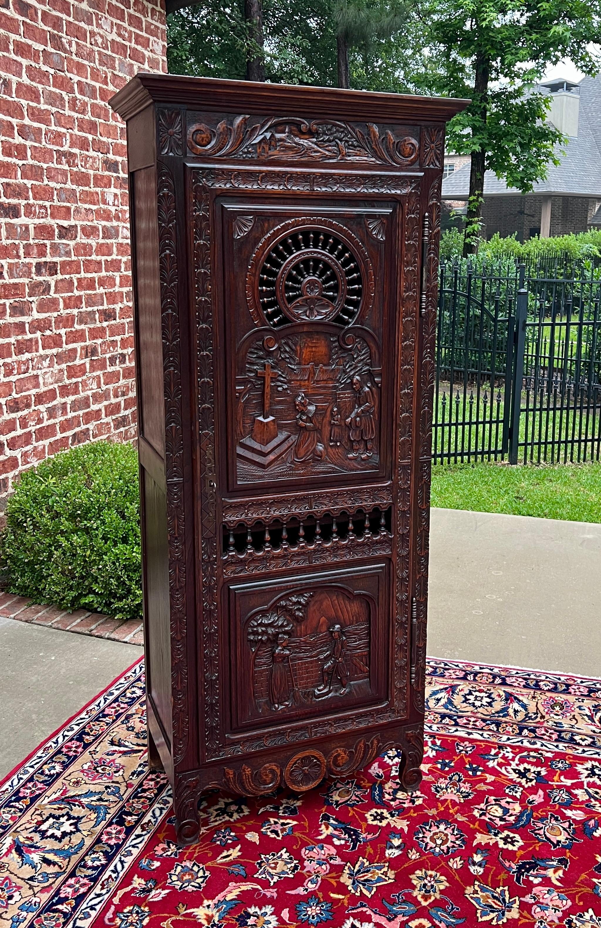 Antique French Breton Antique French Breton Armoire Wardrobe Cabinet Linen 19thC For Sale 12