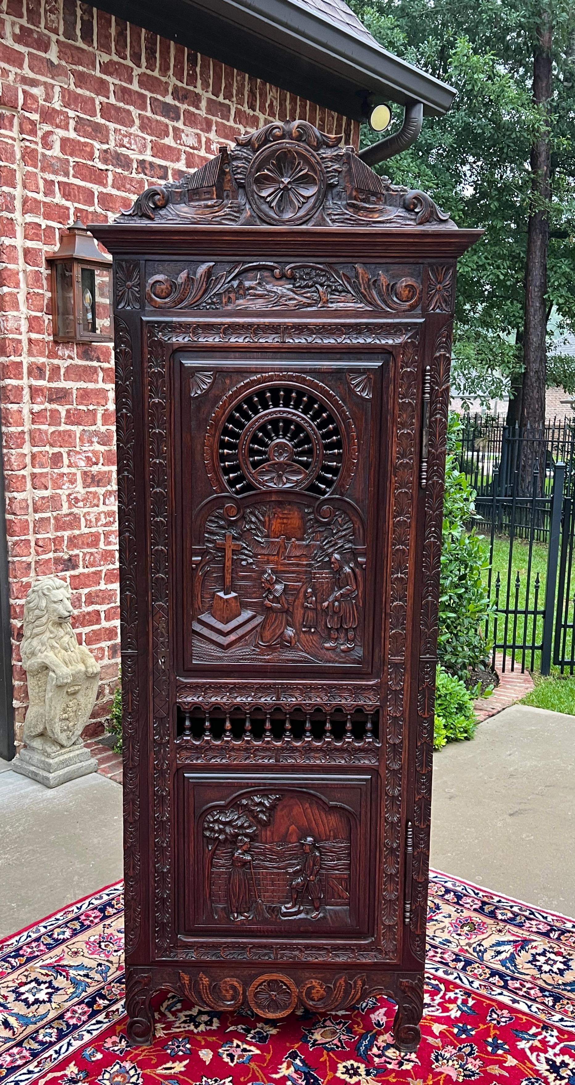 French Provincial Antique French Breton Antique French Breton Armoire Wardrobe Cabinet Linen 19thC For Sale