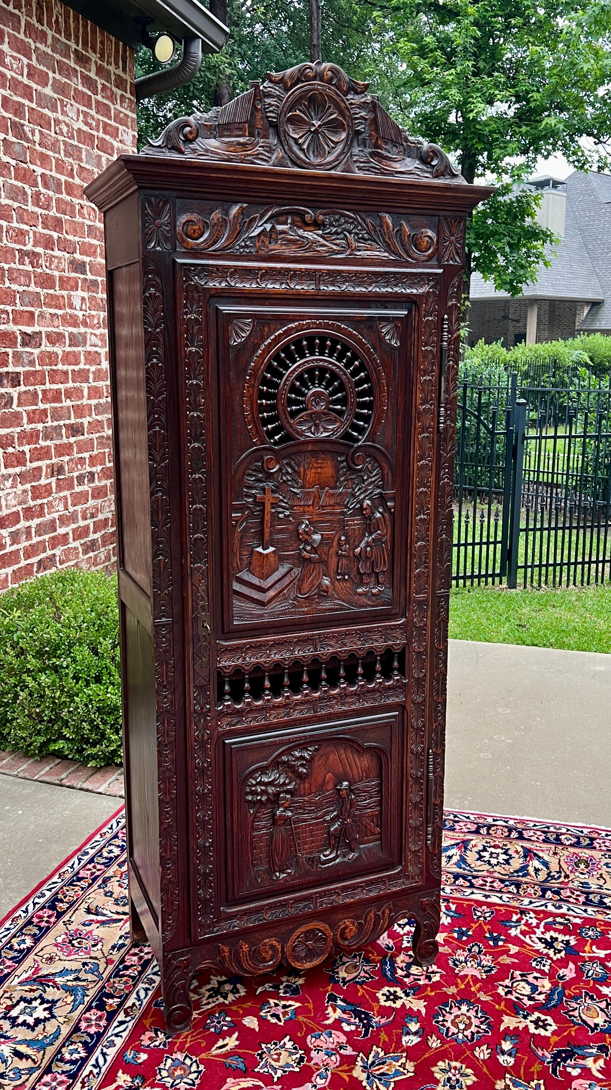 Carved Antique French Breton Antique French Breton Armoire Wardrobe Cabinet Linen 19thC For Sale