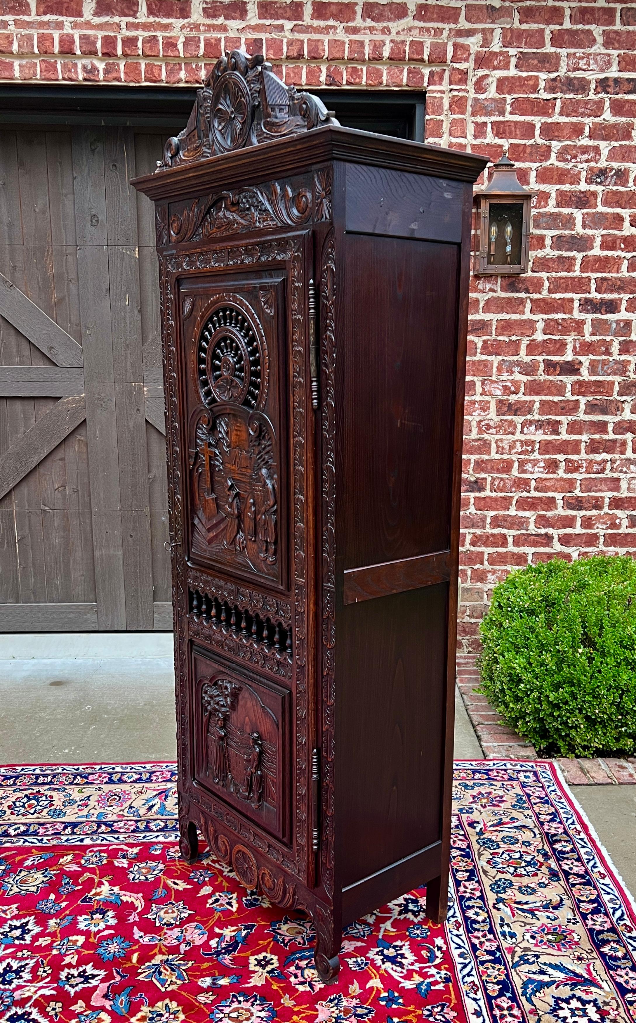 19th Century Antique French Breton Antique French Breton Armoire Wardrobe Cabinet Linen 19thC For Sale