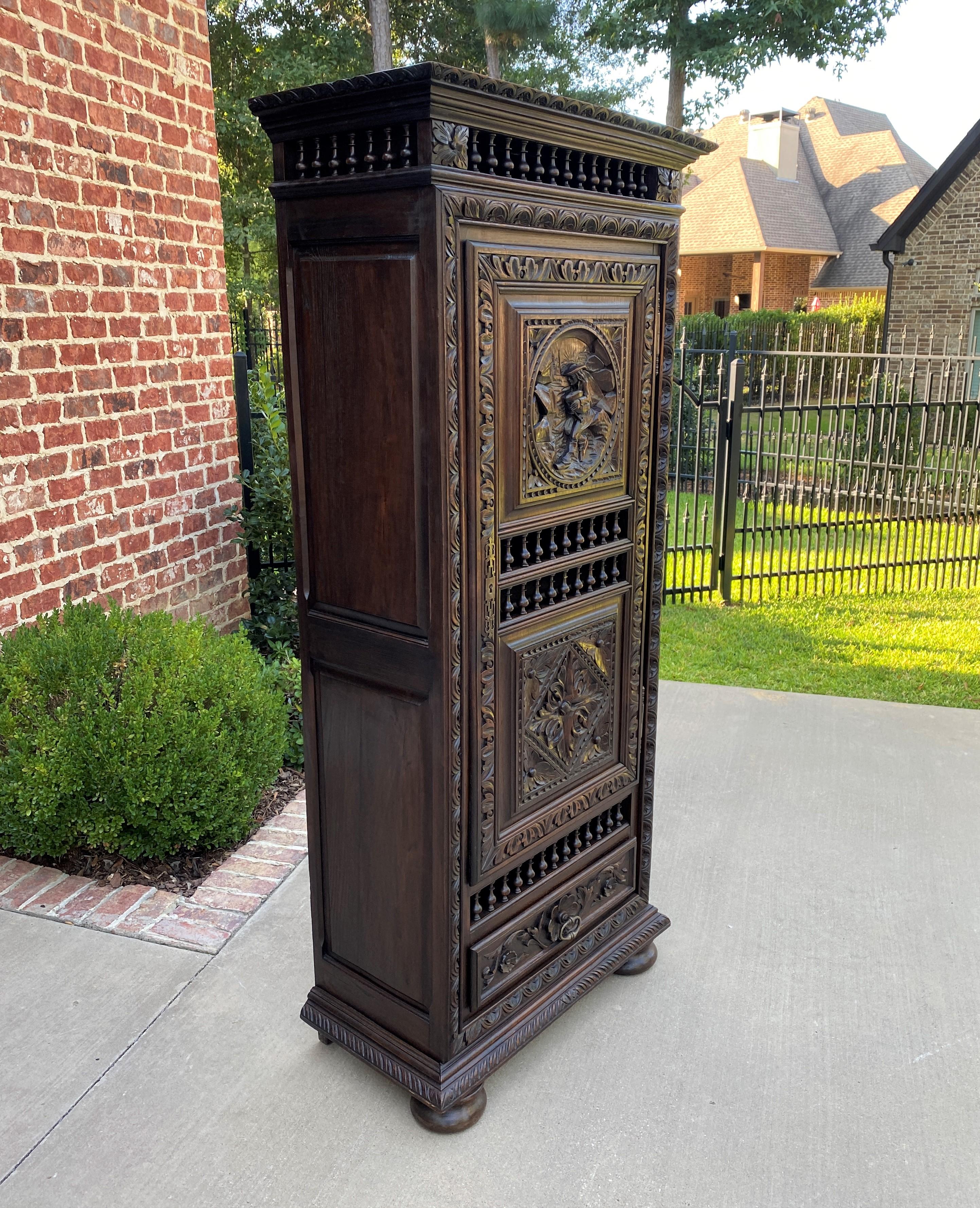 Antique French Breton Armoire Wardrobe Bookcase with Drawer Cabinet Linen Closet In Good Condition In Tyler, TX