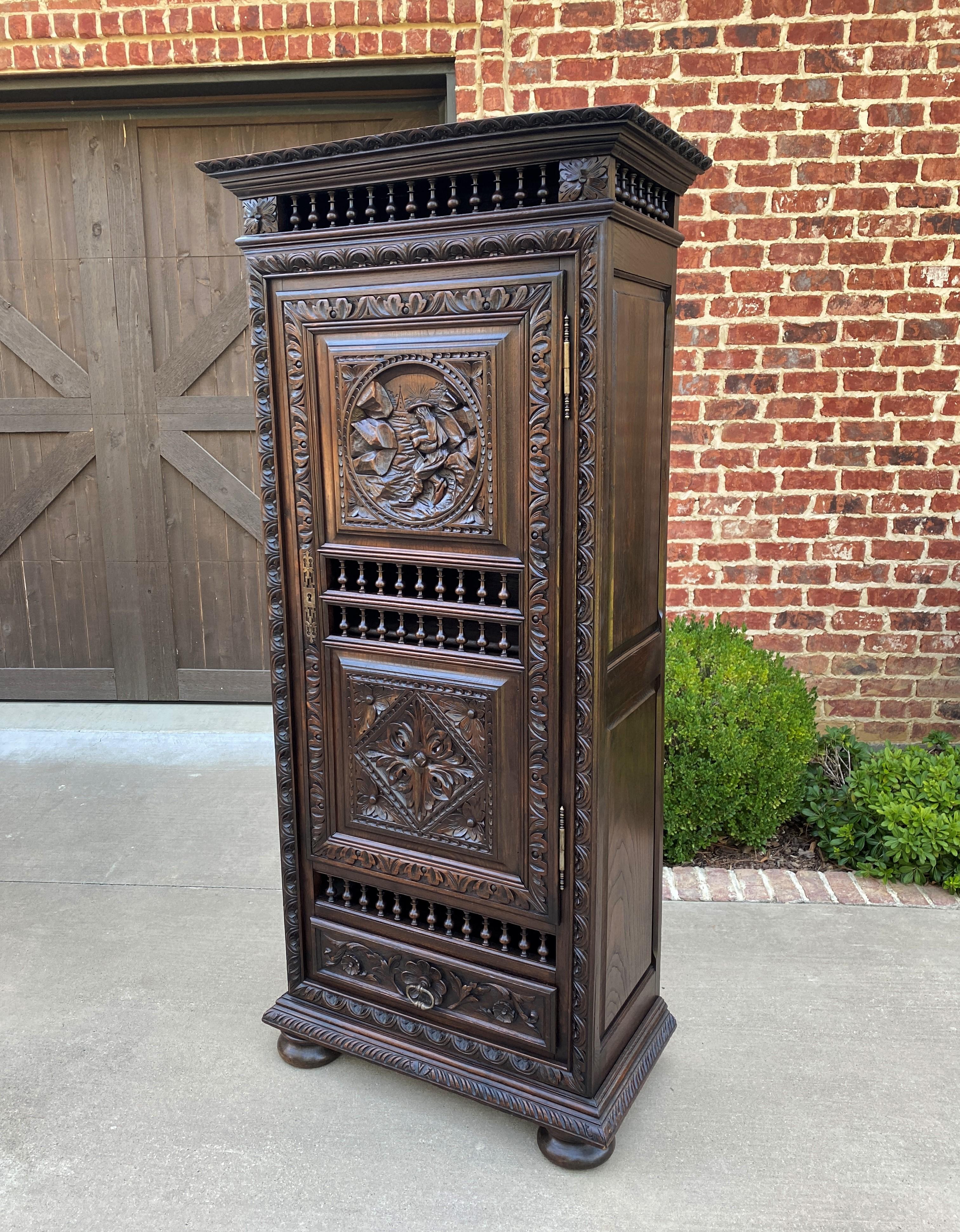 19th Century Antique French Breton Armoire Wardrobe Bookcase with Drawer Cabinet Linen Closet