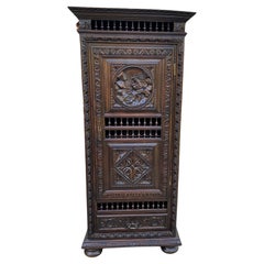 Antique French Breton Armoire Wardrobe Bookcase with Drawer Cabinet Linen Closet