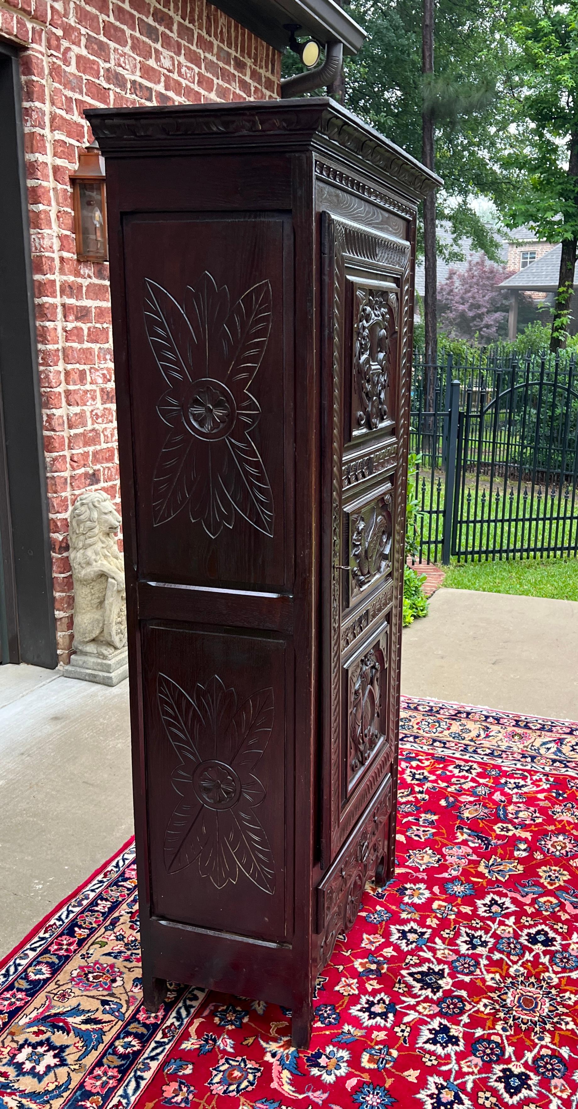 Antique French Breton Armoire Wardrobe Cabinet Linen Closet Chestnut c. 1900-20s For Sale 12