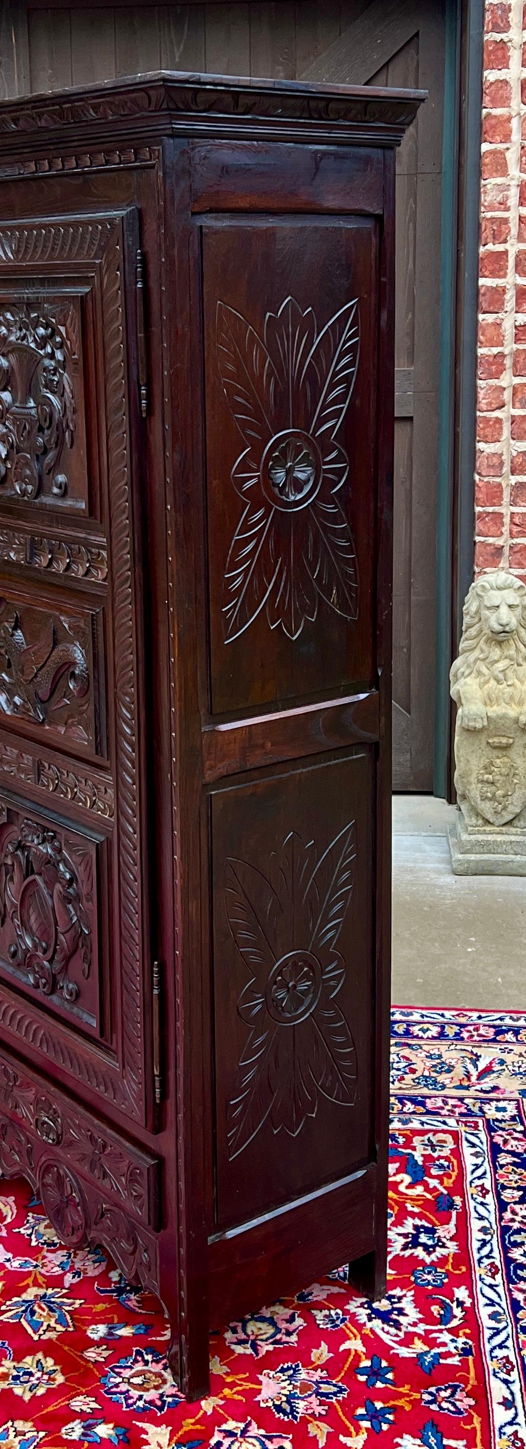 Antique French Breton Armoire Wardrobe Cabinet Linen Closet Chestnut c. 1900-20s For Sale 1