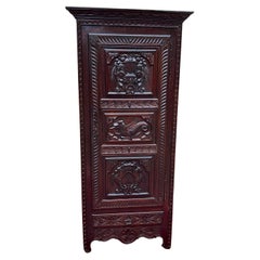 Used French Breton Armoire Wardrobe Cabinet Linen Closet Chestnut c. 1900-20s