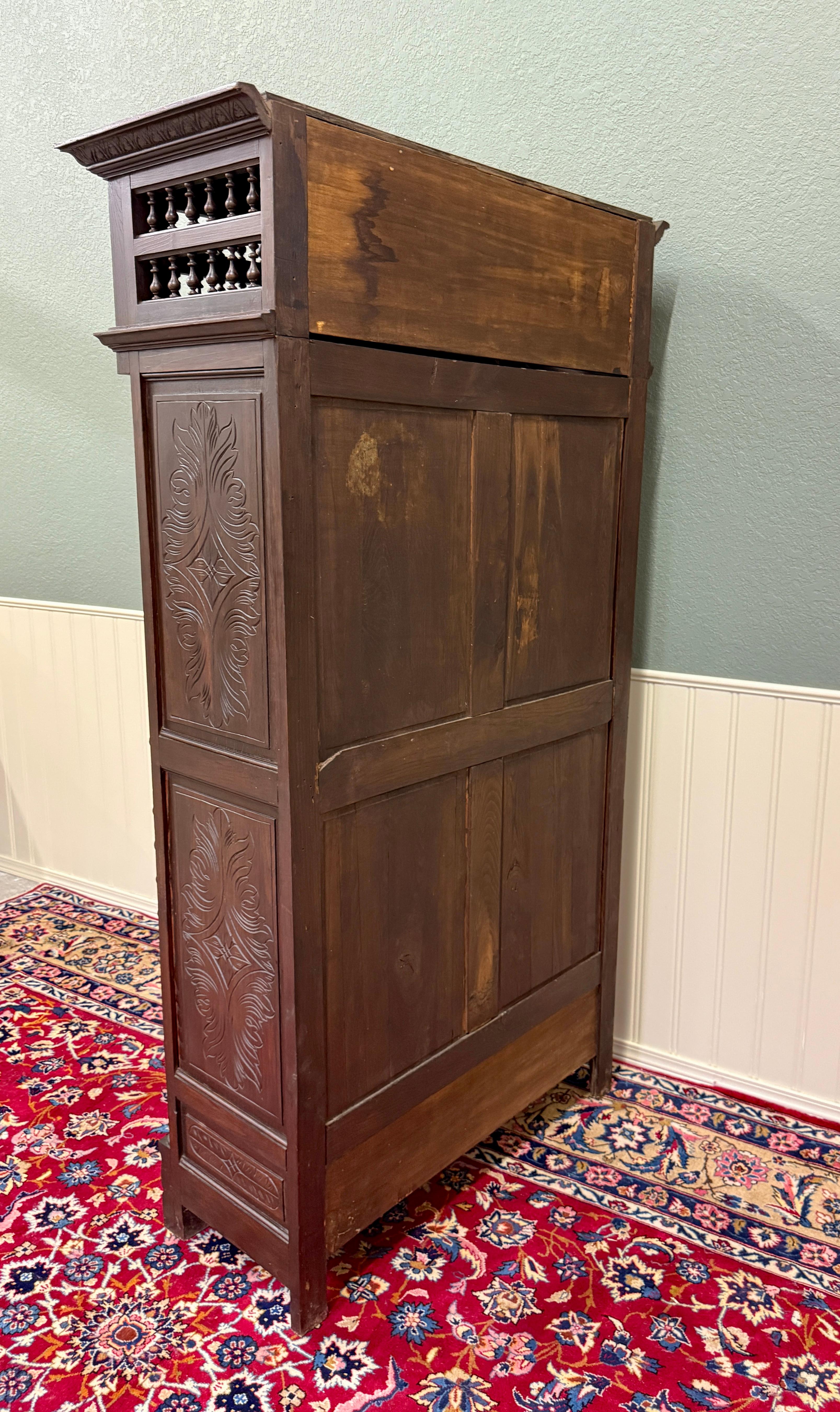 Antique French Breton Armoire Wardrobe Linen Cabinet Barley Twist Chestnut 19C For Sale 13