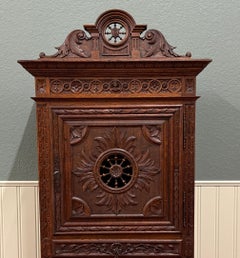 Antique French Breton Armoire Wardrobe Linen Cabinet Double Doors Drawer c. 1900