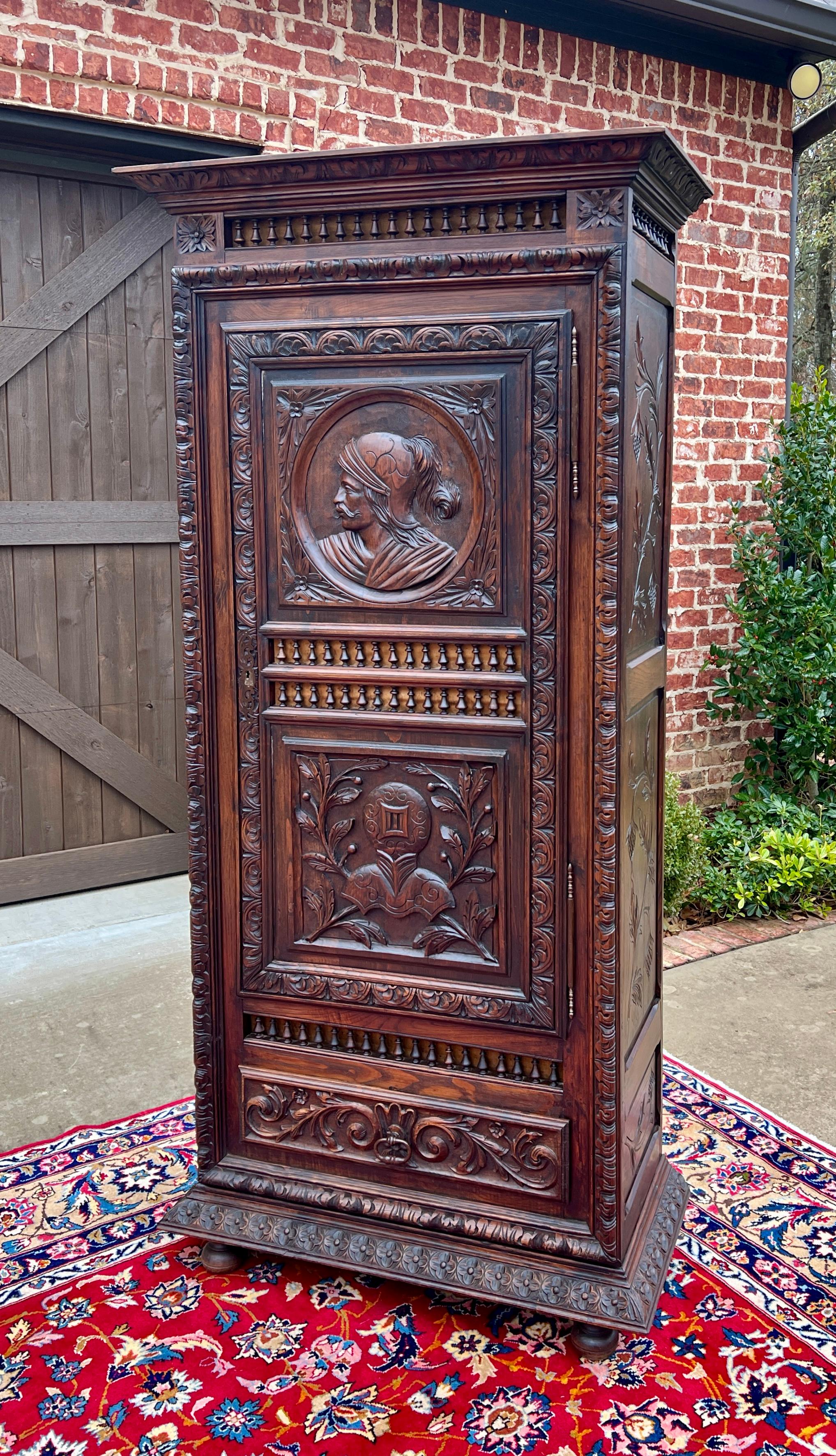 Antique French Breton Armoire Wardrobe Linen Cabinet Drawer Carved Chestnut 19th 5