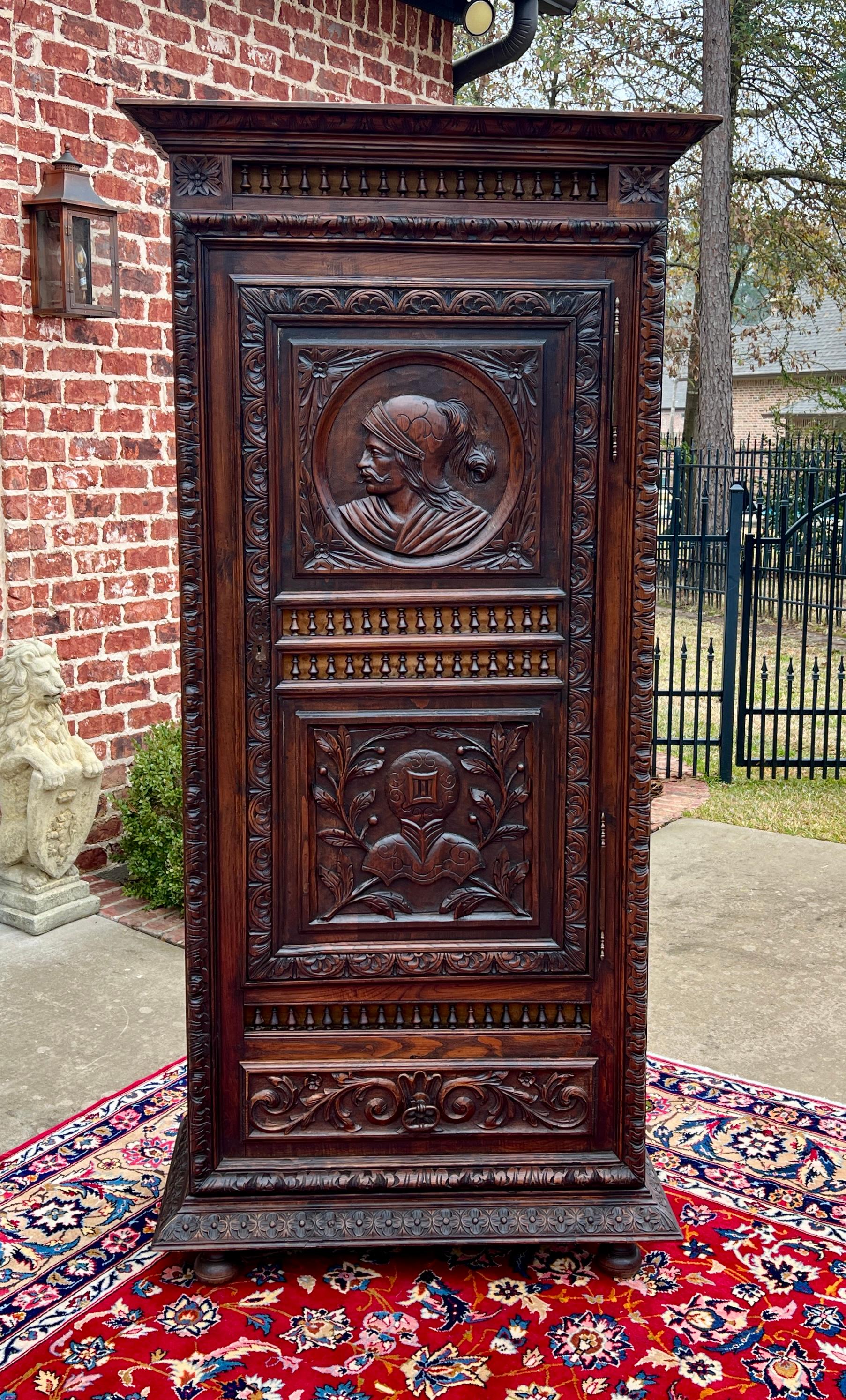 Antique French Breton Armoire Wardrobe Linen Cabinet Drawer Carved Chestnut 19th 6