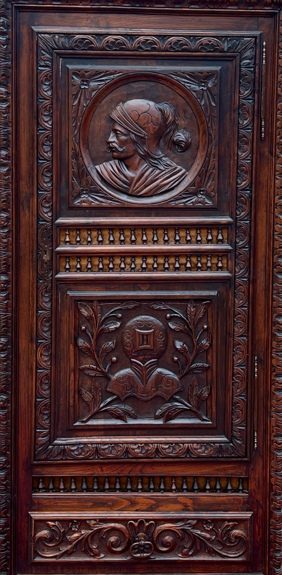 Antique French Breton Armoire Wardrobe Linen Cabinet Drawer Carved Chestnut 19th 7