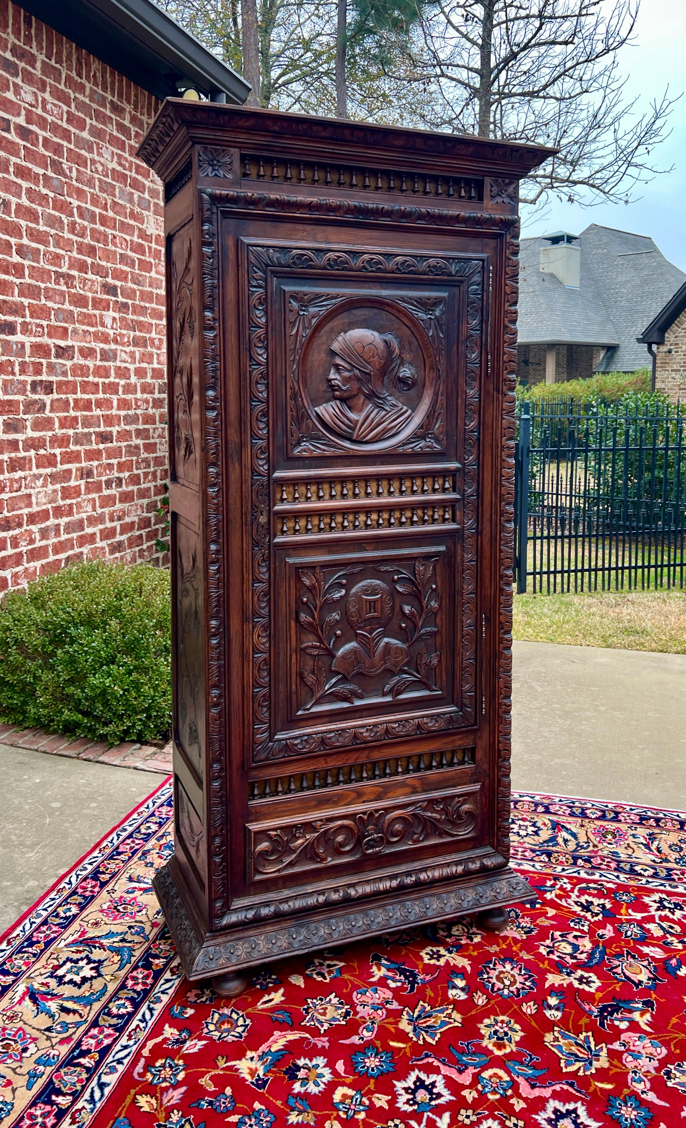 Antique French Breton Armoire Wardrobe Linen Cabinet Drawer Carved Chestnut 19th 8