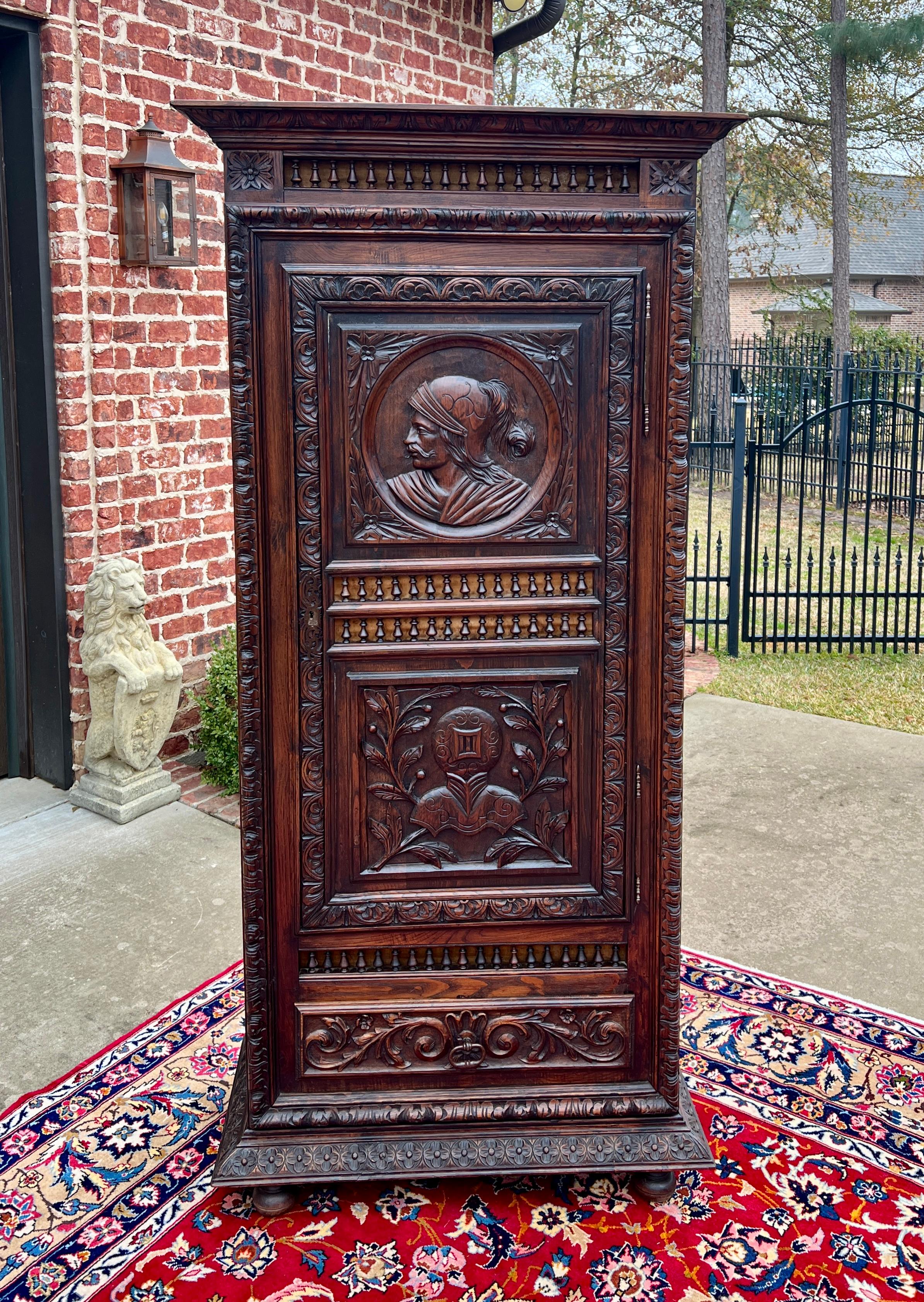 Antique French Breton Armoire Wardrobe Linen Cabinet Drawer Carved Chestnut 19th 10