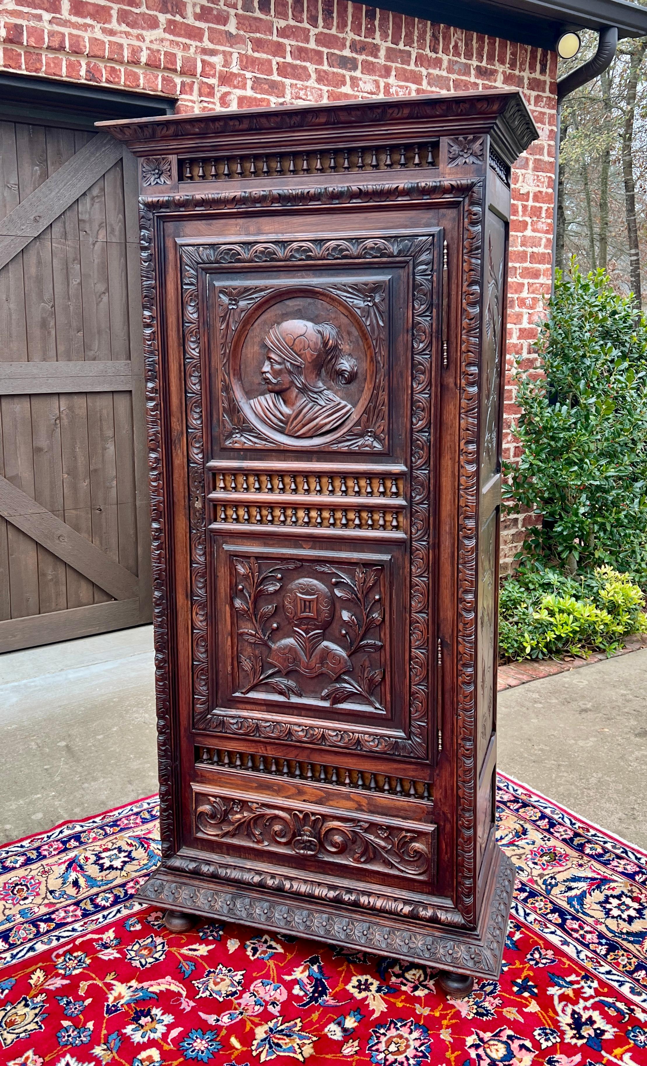 Antique French Breton Armoire Wardrobe Linen Cabinet Drawer Carved Chestnut 19th 12