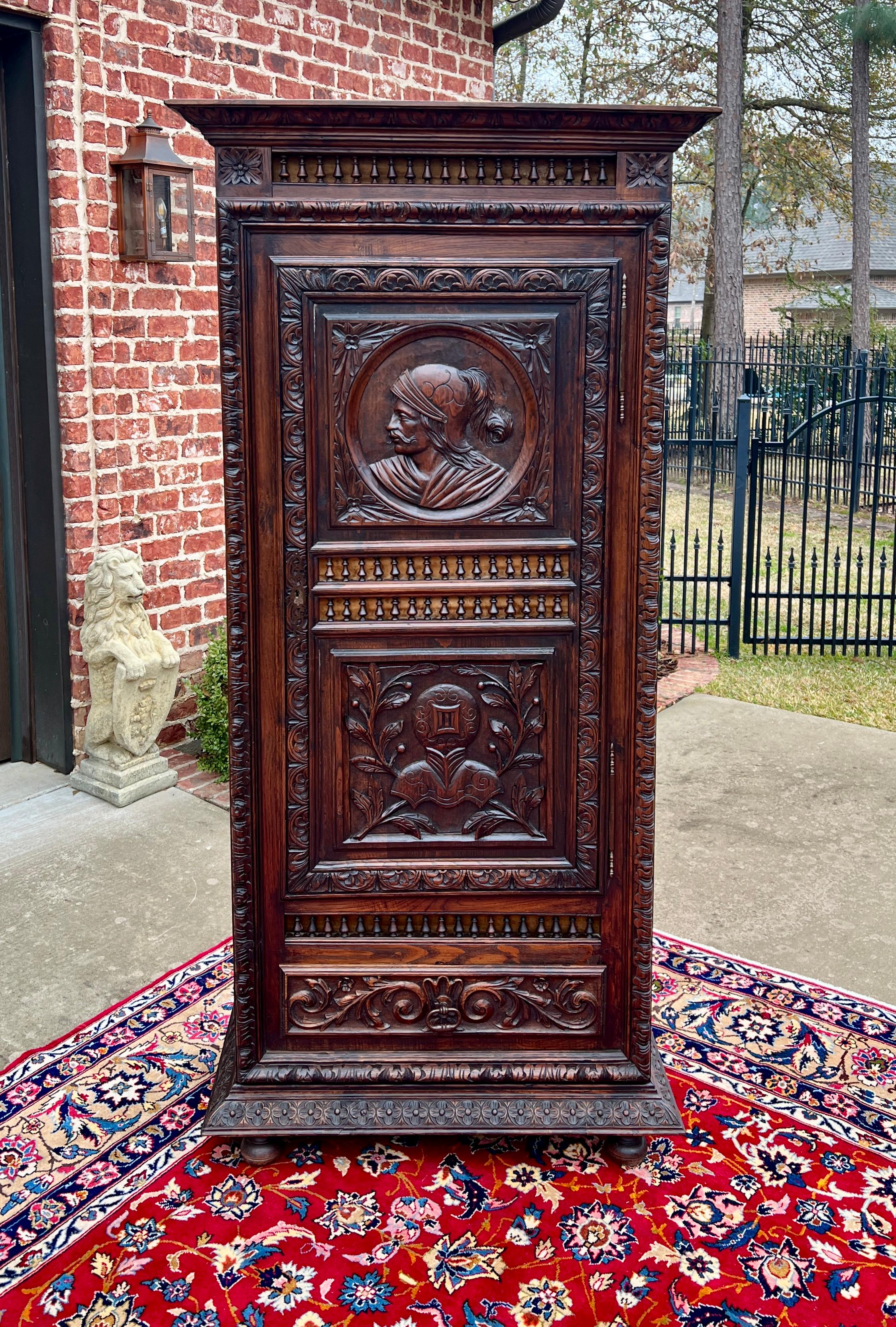 Antique French Breton Armoire Wardrobe Linen Cabinet Drawer Carved Chestnut 19th 13