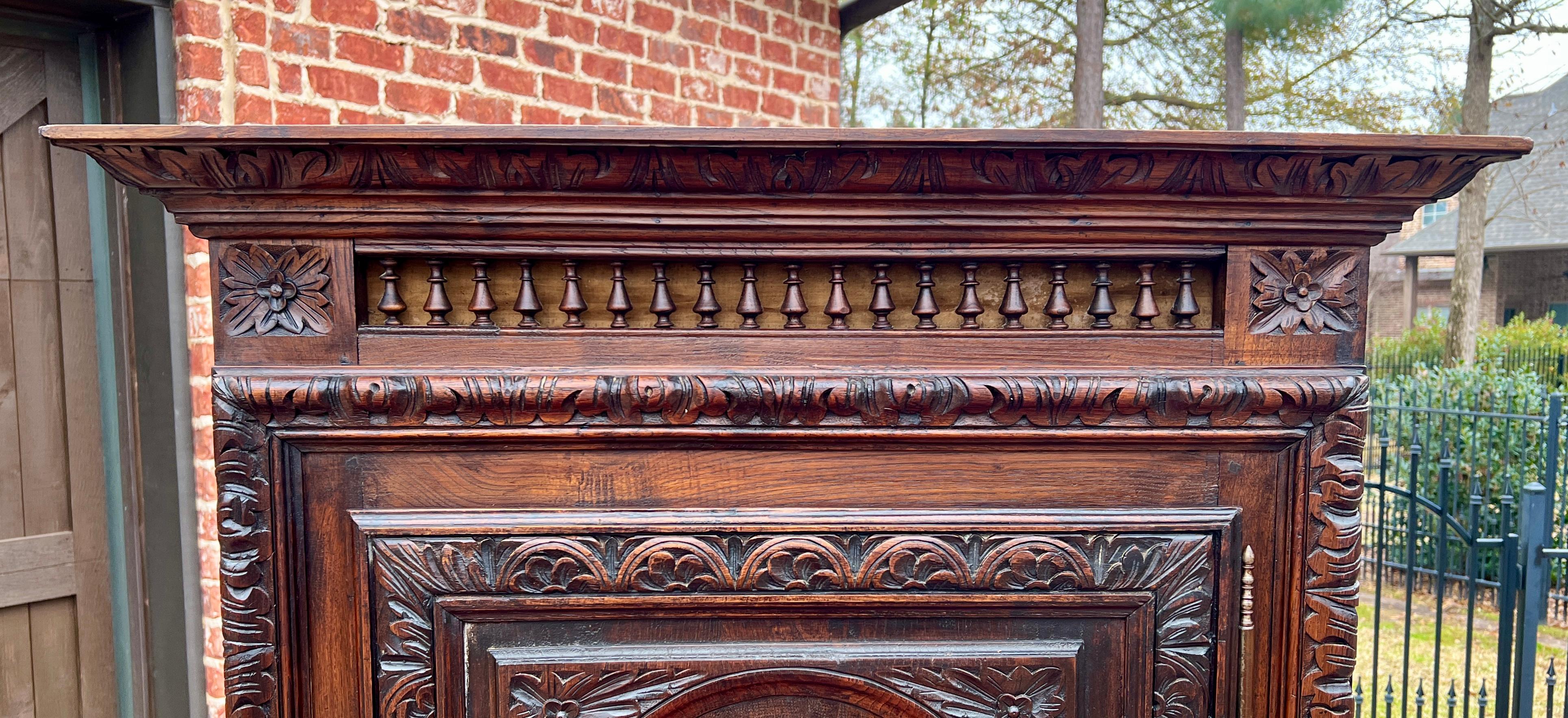 Antique French Breton Armoire Wardrobe Linen Cabinet Drawer Carved Chestnut 19th 14