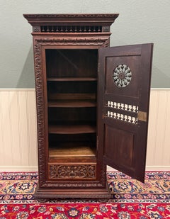 Antique French Breton Armoire Wardrobe Linen Cabinet Drawer Carved Chestnut 19th