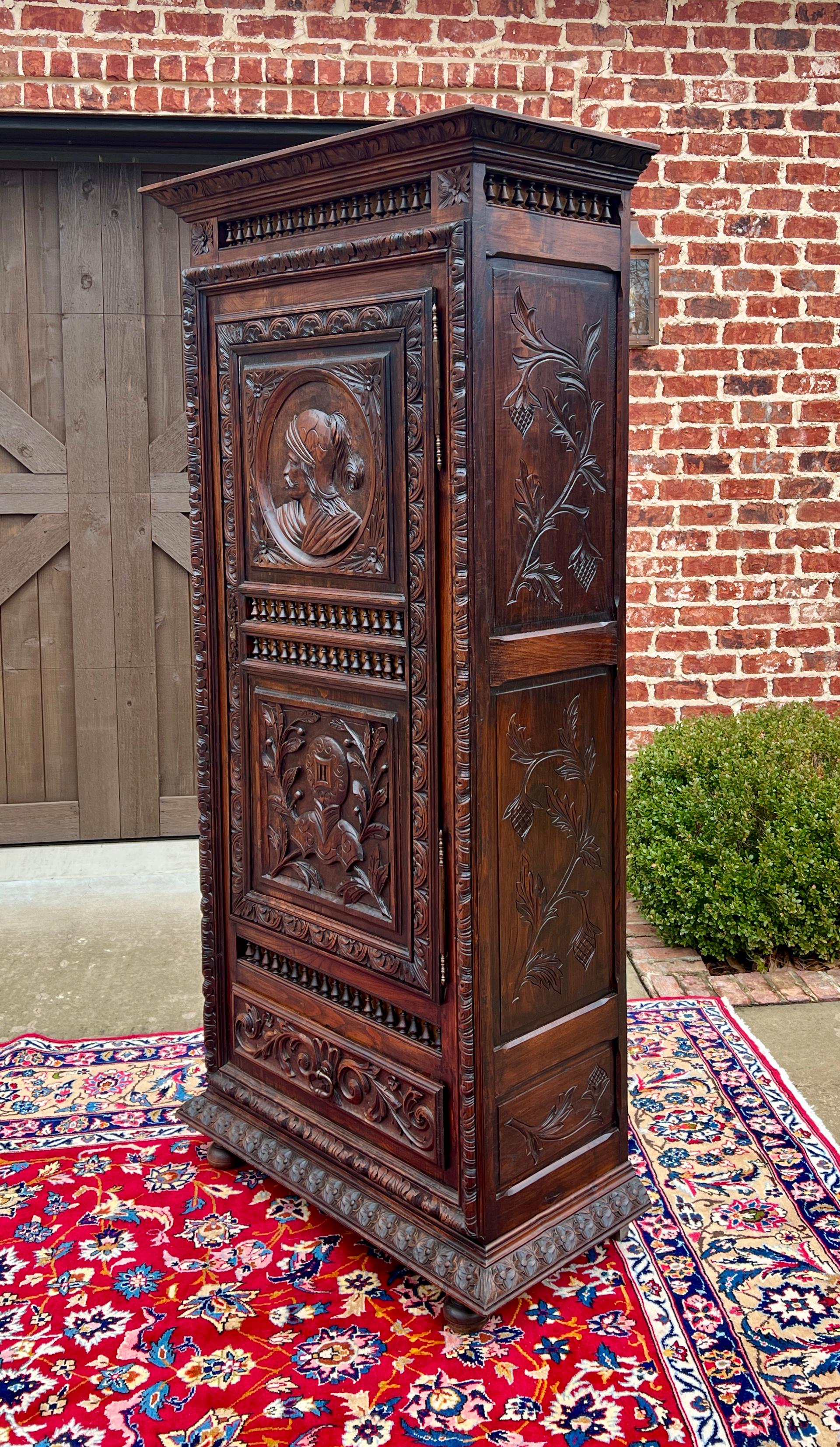 Antique French Breton Armoire Wardrobe Linen Cabinet Drawer Carved Chestnut 19th In Good Condition In Tyler, TX