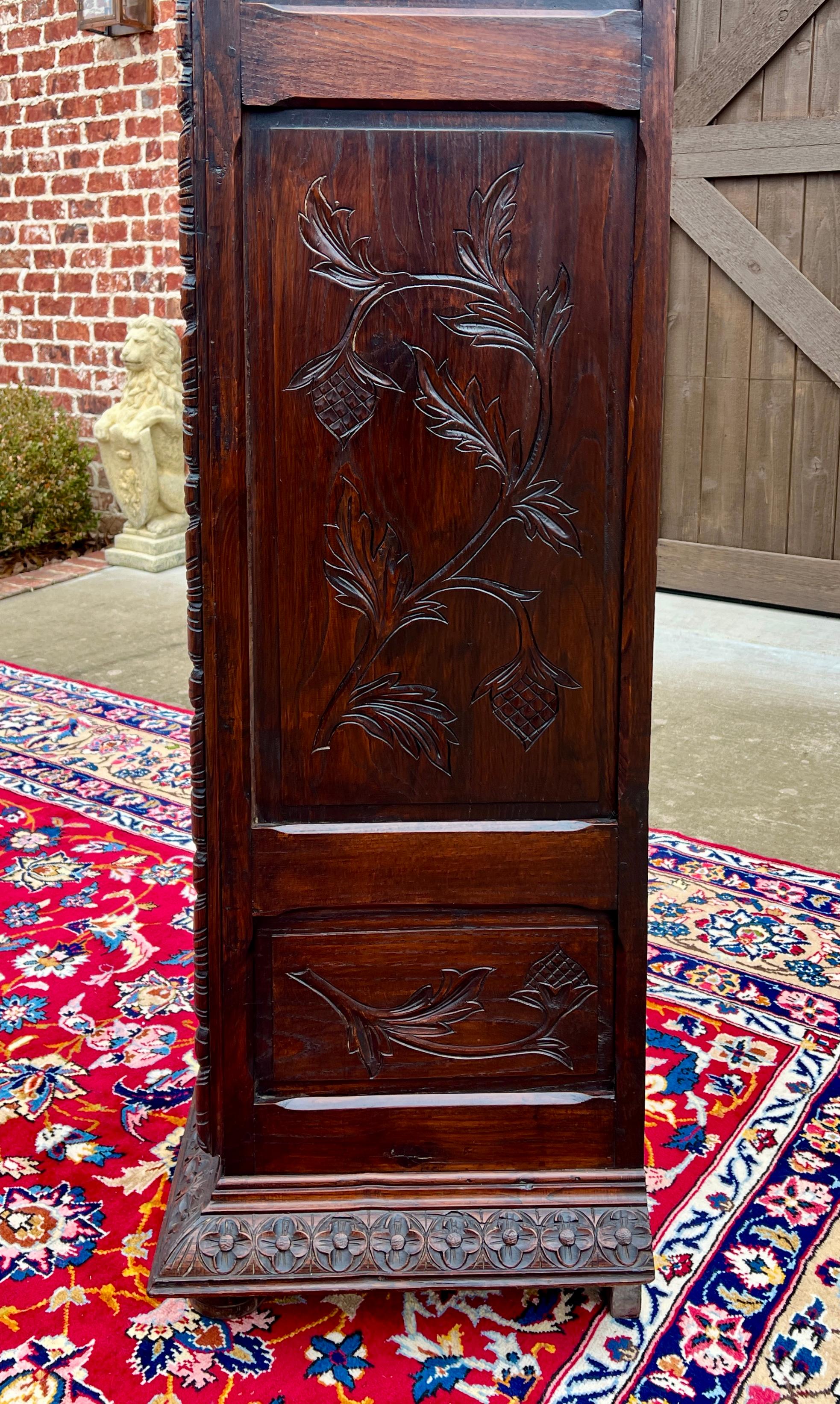 19th Century Antique French Breton Armoire Wardrobe Linen Cabinet Drawer Carved Chestnut 19th