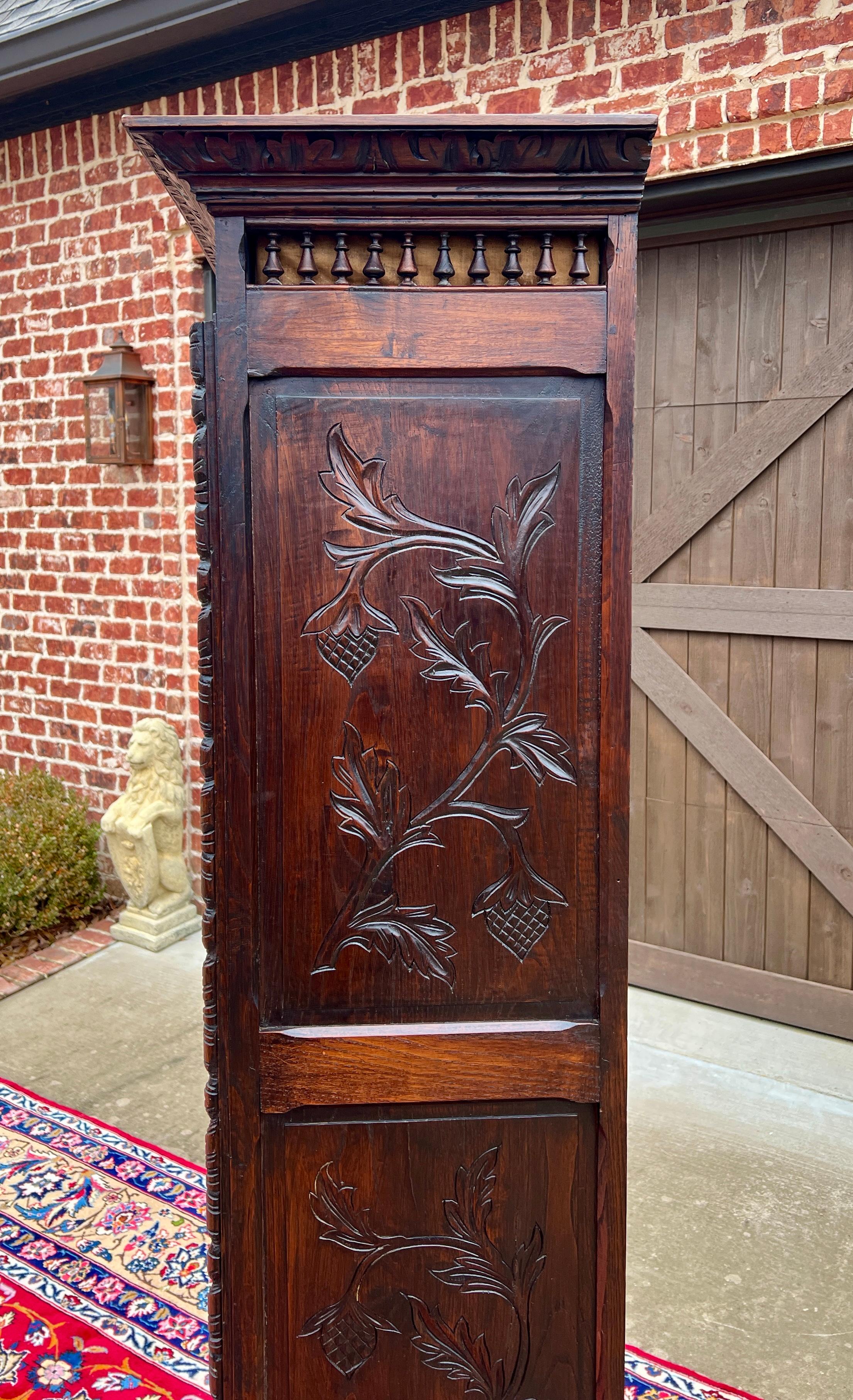 Antique French Breton Armoire Wardrobe Linen Cabinet Drawer Carved Chestnut 19th 1