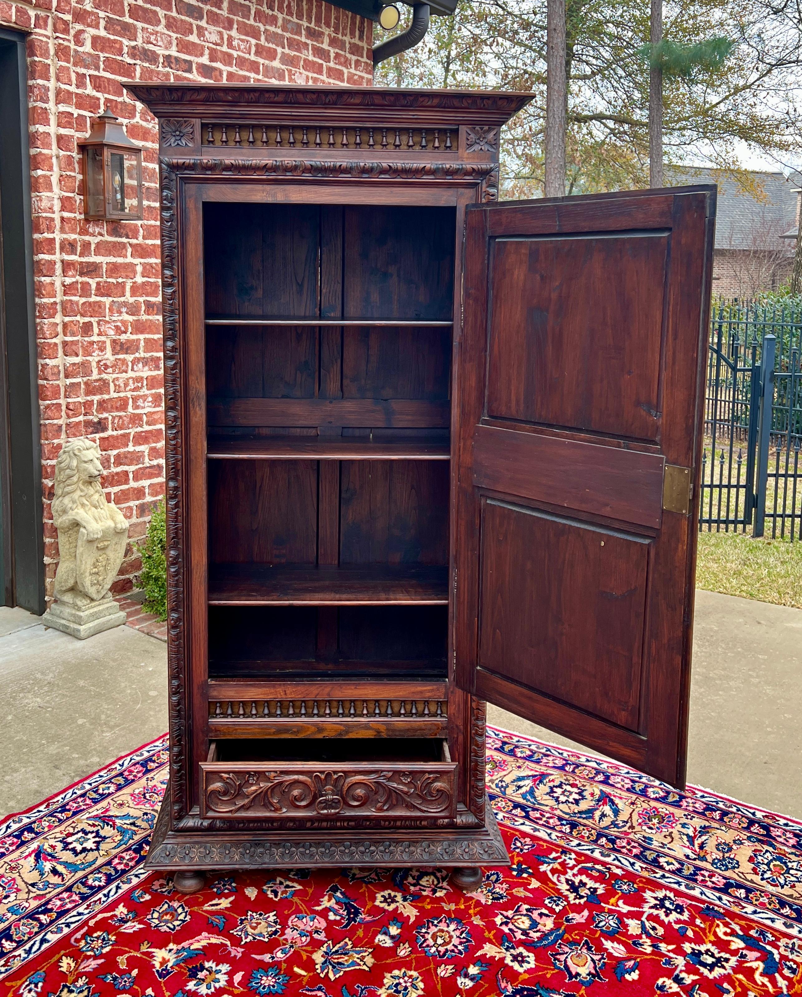 Antique French Breton Armoire Wardrobe Linen Cabinet Drawer Carved Chestnut 19th 2