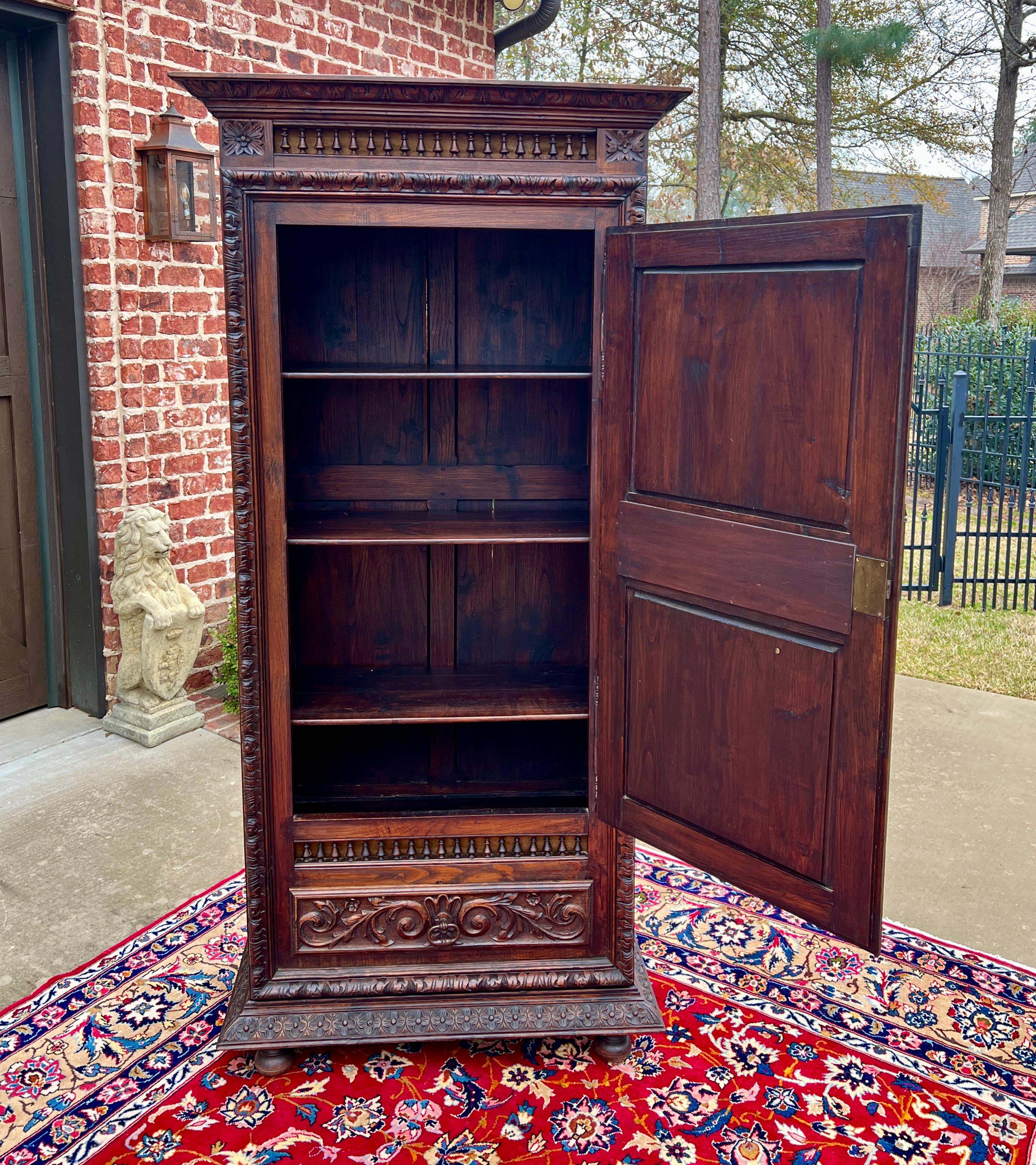 Antique French Breton Armoire Wardrobe Linen Cabinet Drawer Carved Chestnut 19th 3