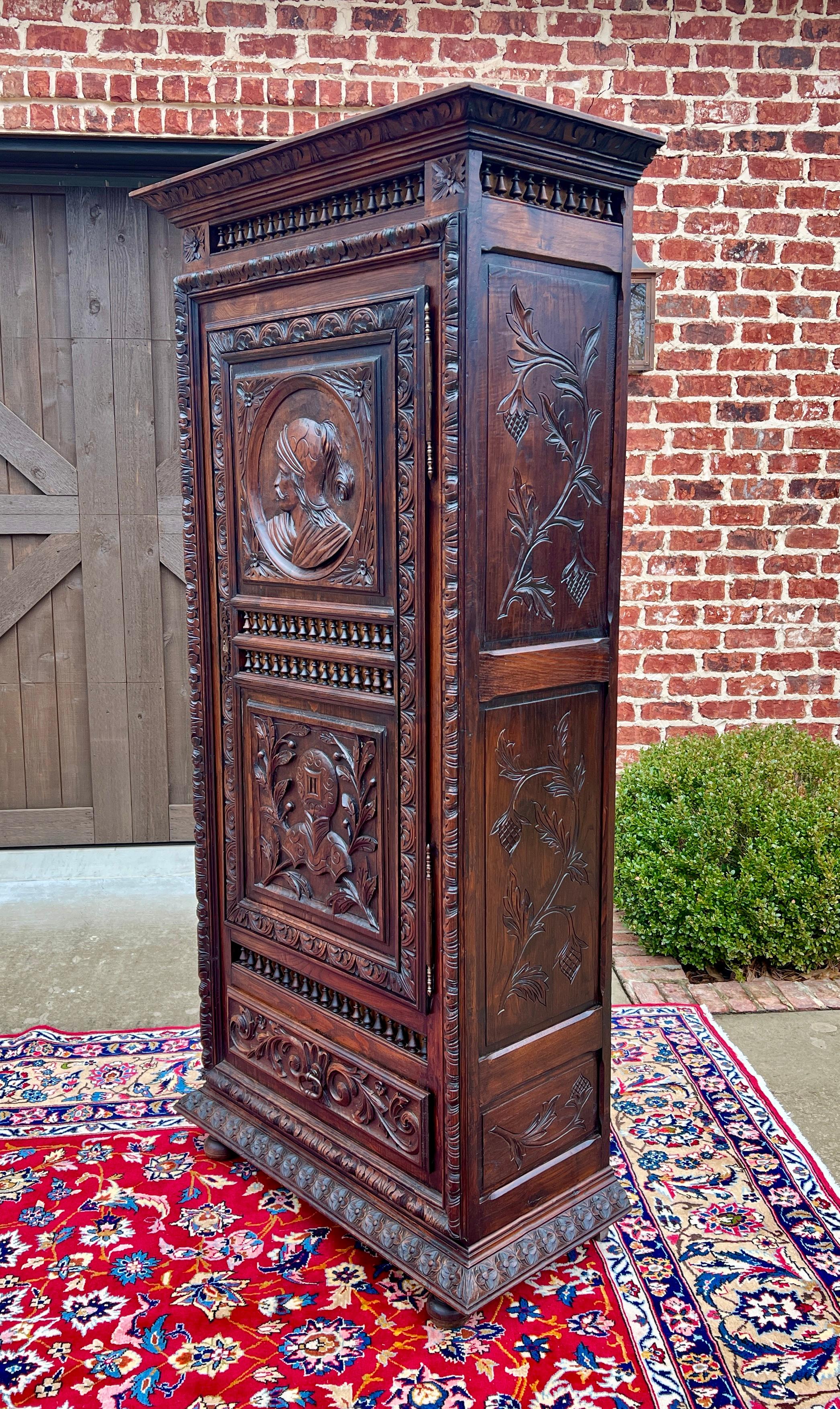 Antique French Breton Armoire Wardrobe Linen Cabinet Drawer Carved Chestnut 19th 4