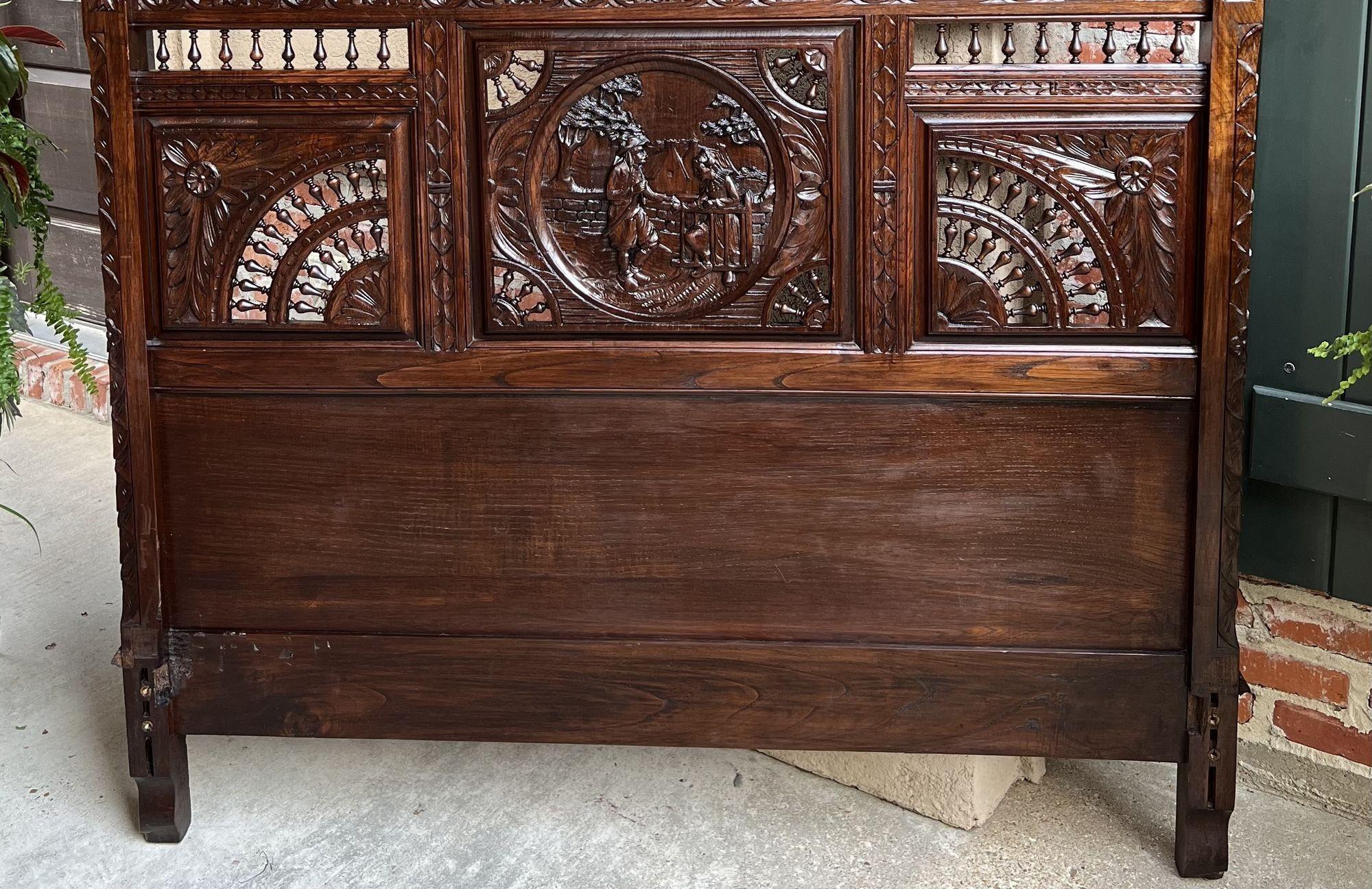 Antique French Breton Bed Brittany Wedding French Country Carved Dark Oak c1890 For Sale 5