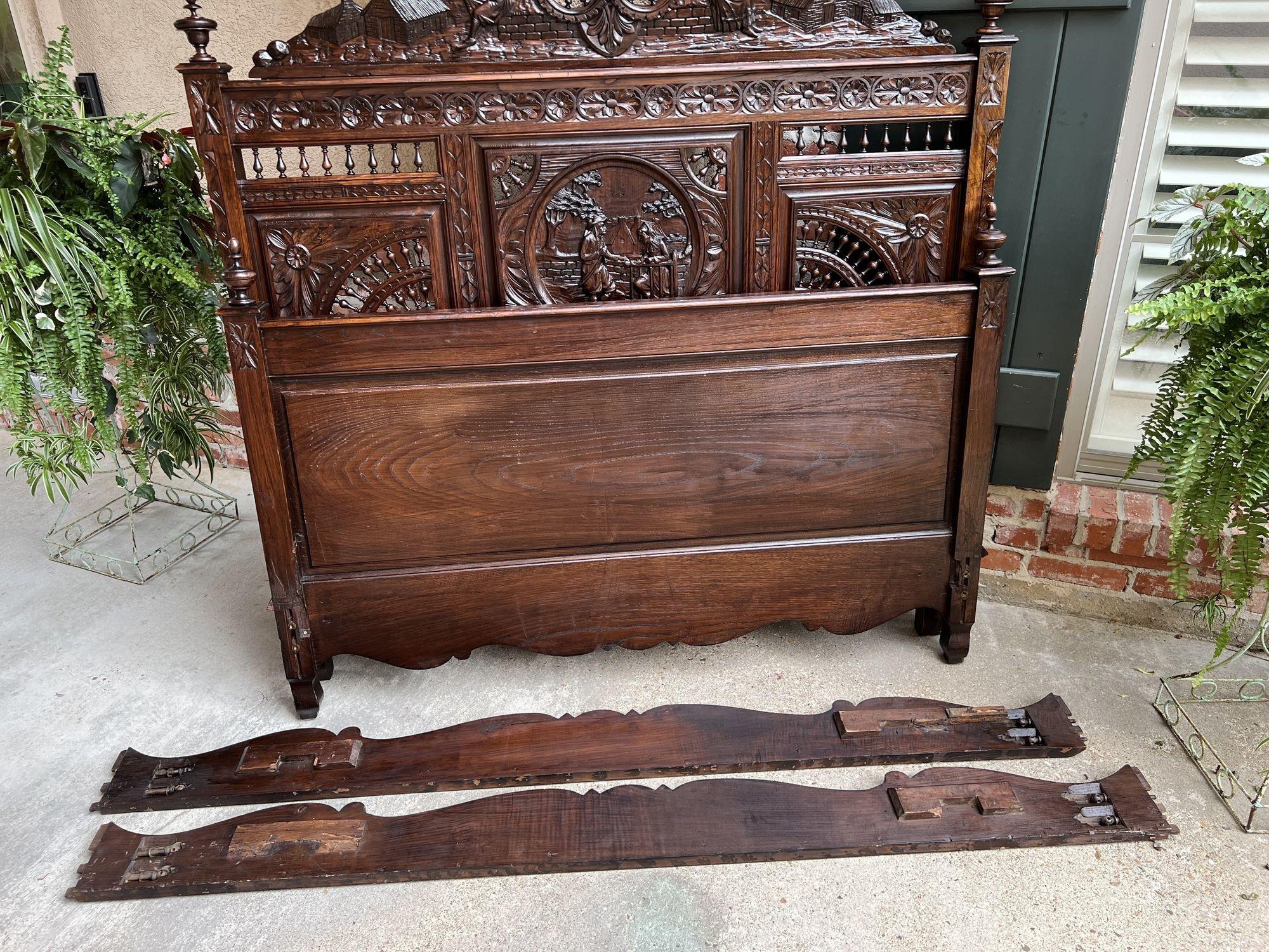 Antique French Breton Bed Brittany Wedding French Country Carved Dark Oak c1890 For Sale 6