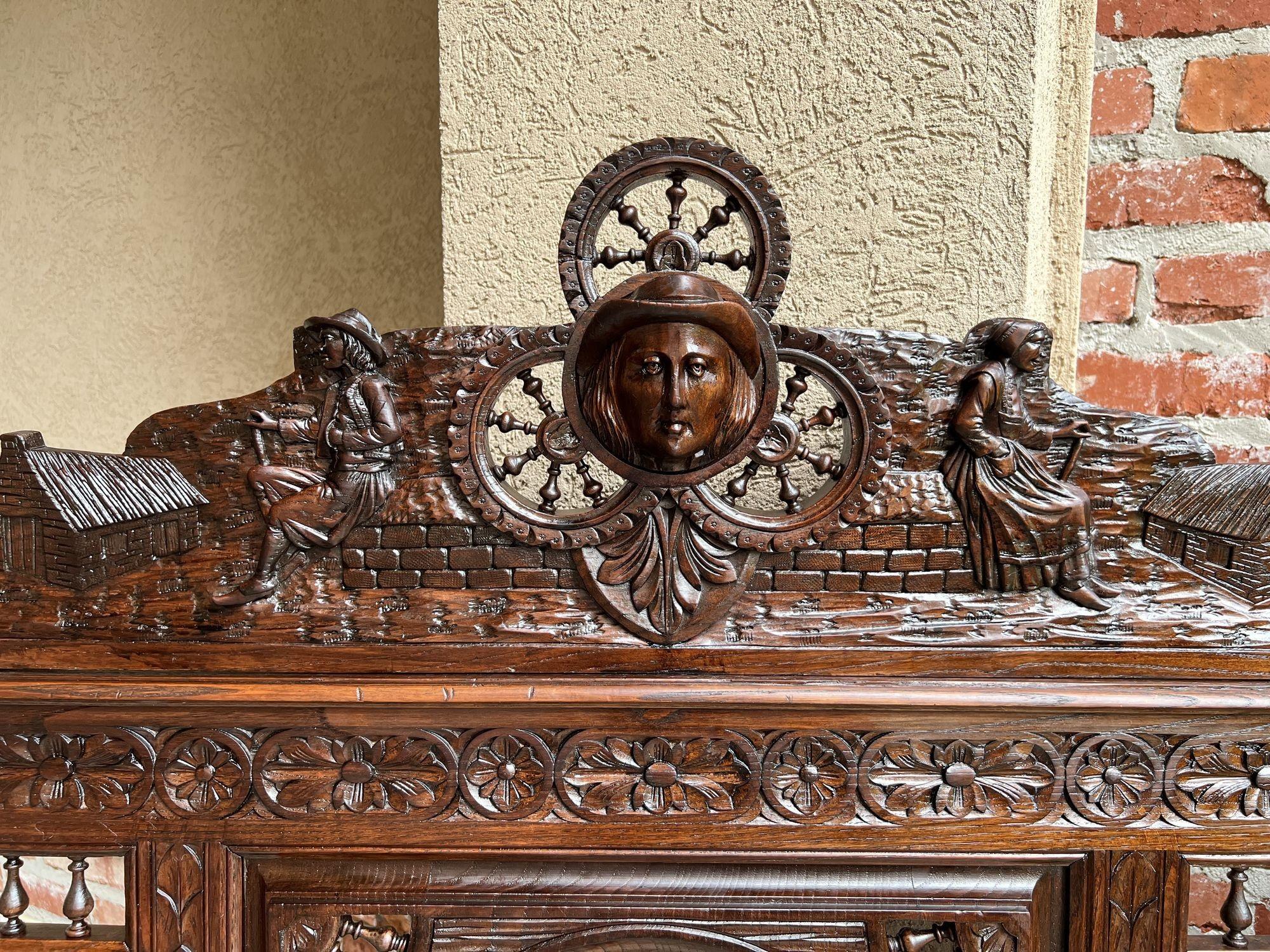 Antique French Breton Bed Brittany Wedding French Country Carved Dark Oak c1890 For Sale 8