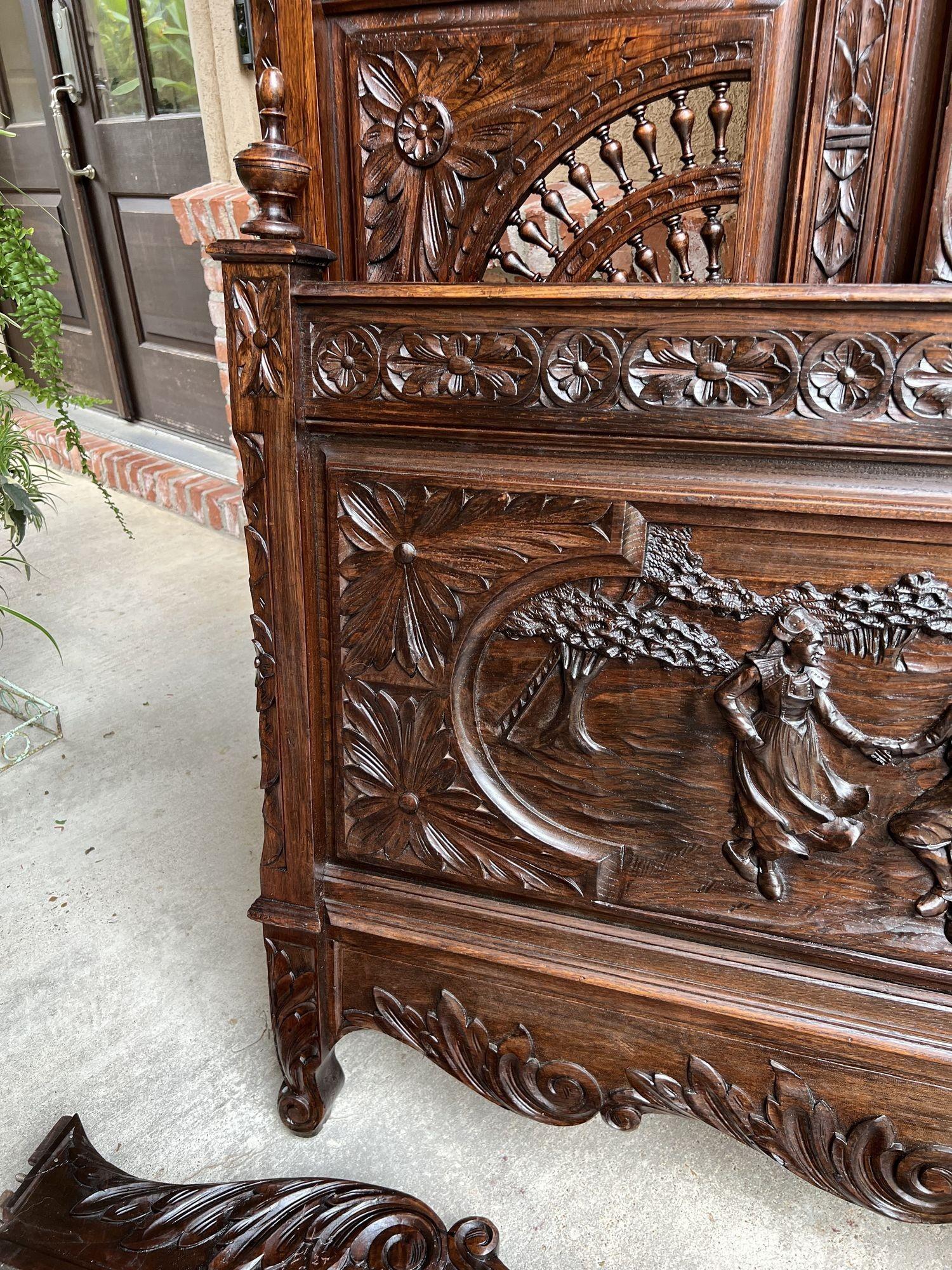 Antique French Breton Bed Brittany Wedding French Country Carved Dark Oak c1890 For Sale 9