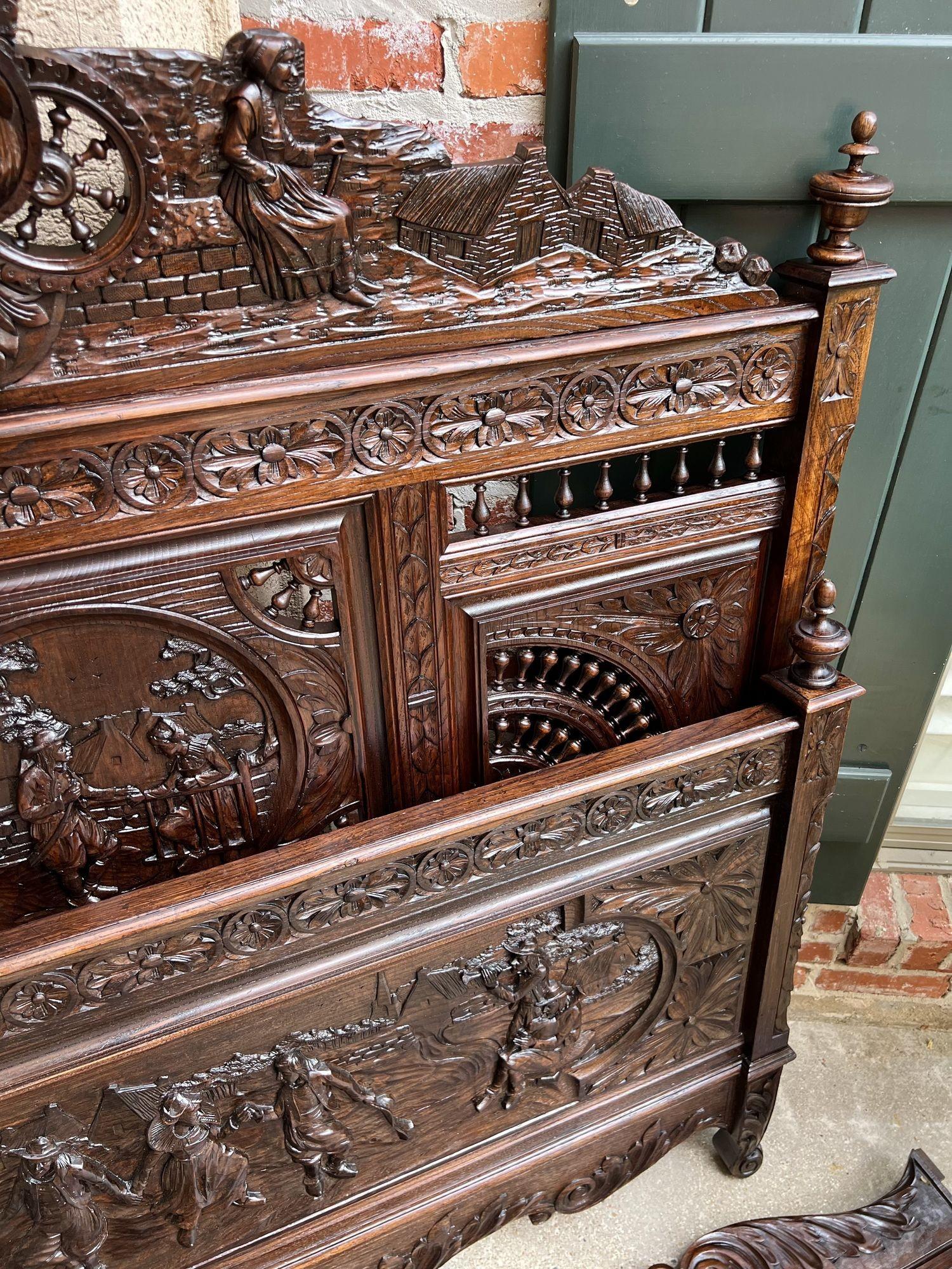 Antique French Breton Bed Brittany Wedding French Country Carved Dark Oak c1890 For Sale 10