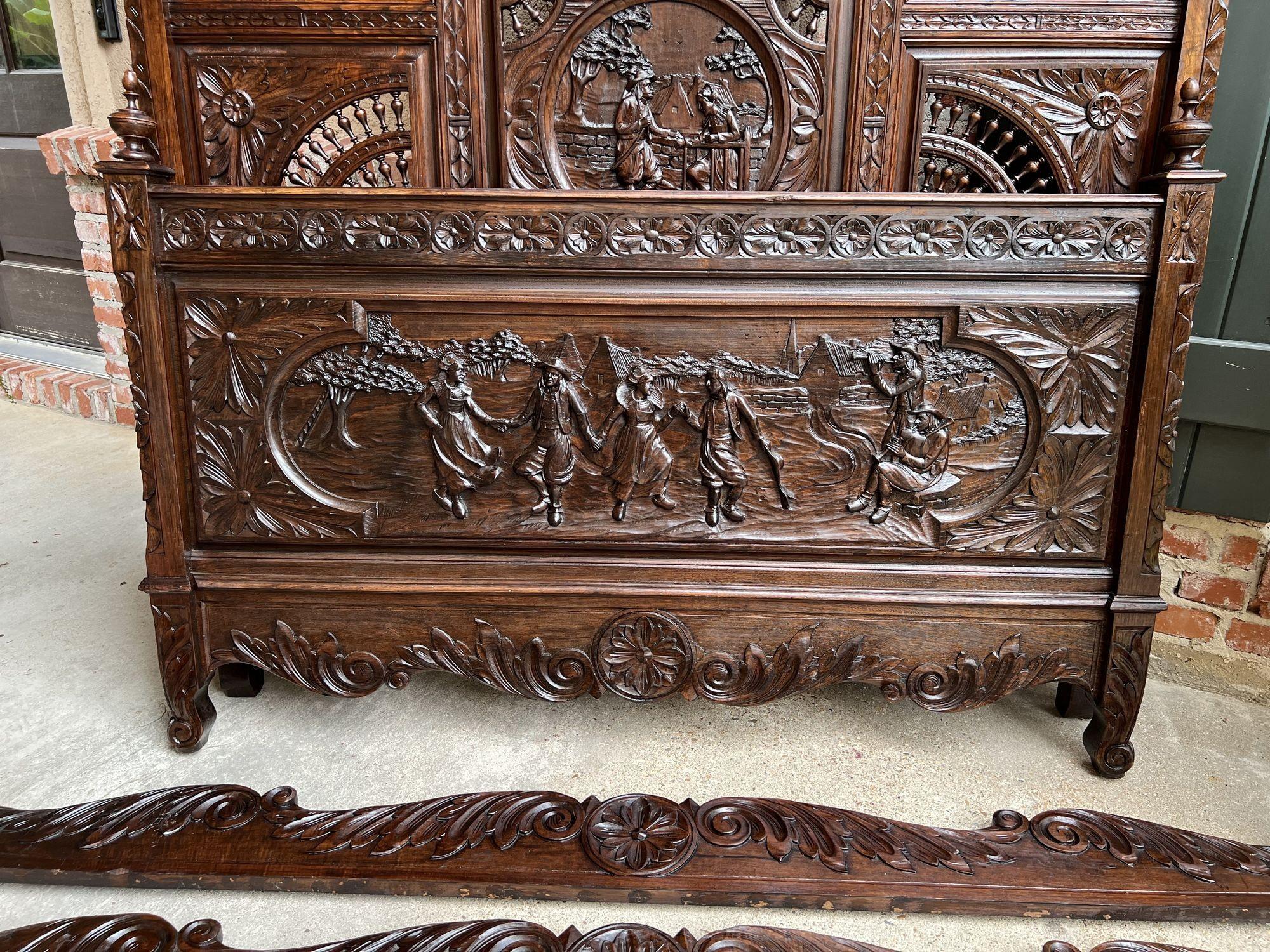Antique French Breton Bed Brittany Wedding French Country Carved Dark Oak c1890 For Sale 11