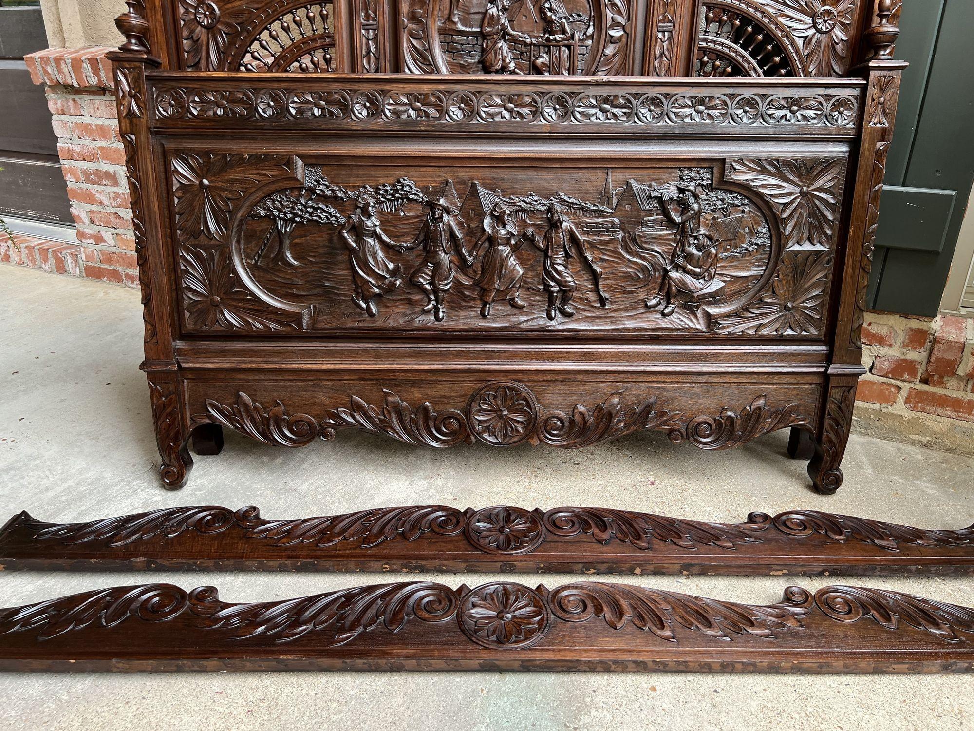 Antique French Breton Bed Brittany Wedding French Country Carved Dark Oak c1890 For Sale 12