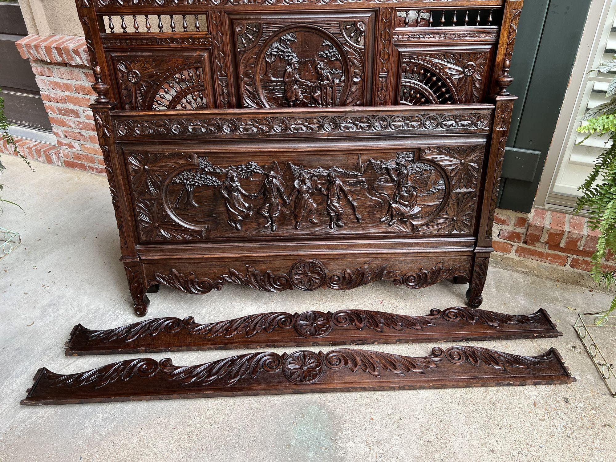Antique French Breton Bed Brittany Wedding French Country Carved Dark Oak c1890 For Sale 13