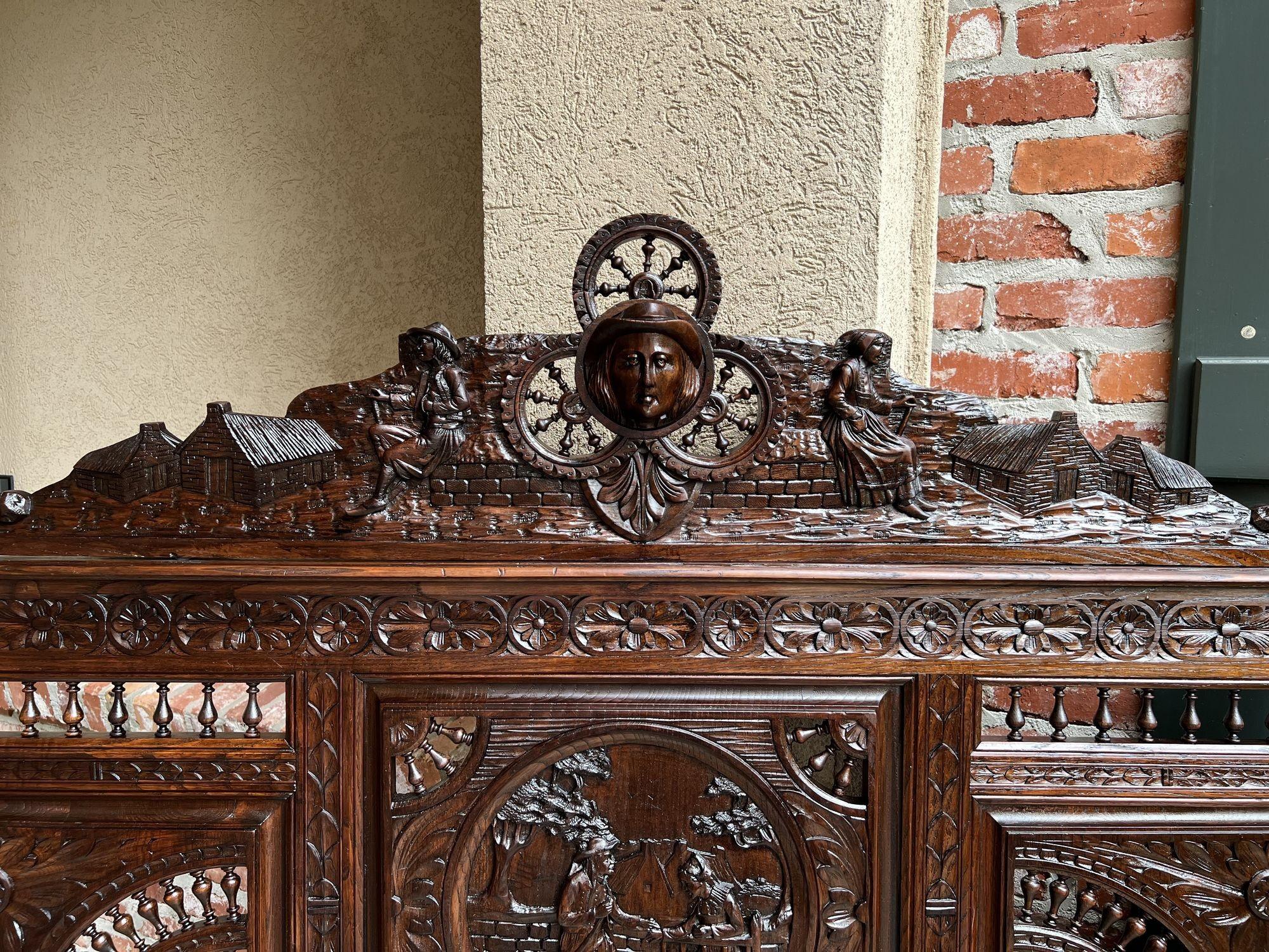 19th Century Antique French Breton Bed Brittany Wedding French Country Carved Dark Oak c1890 For Sale