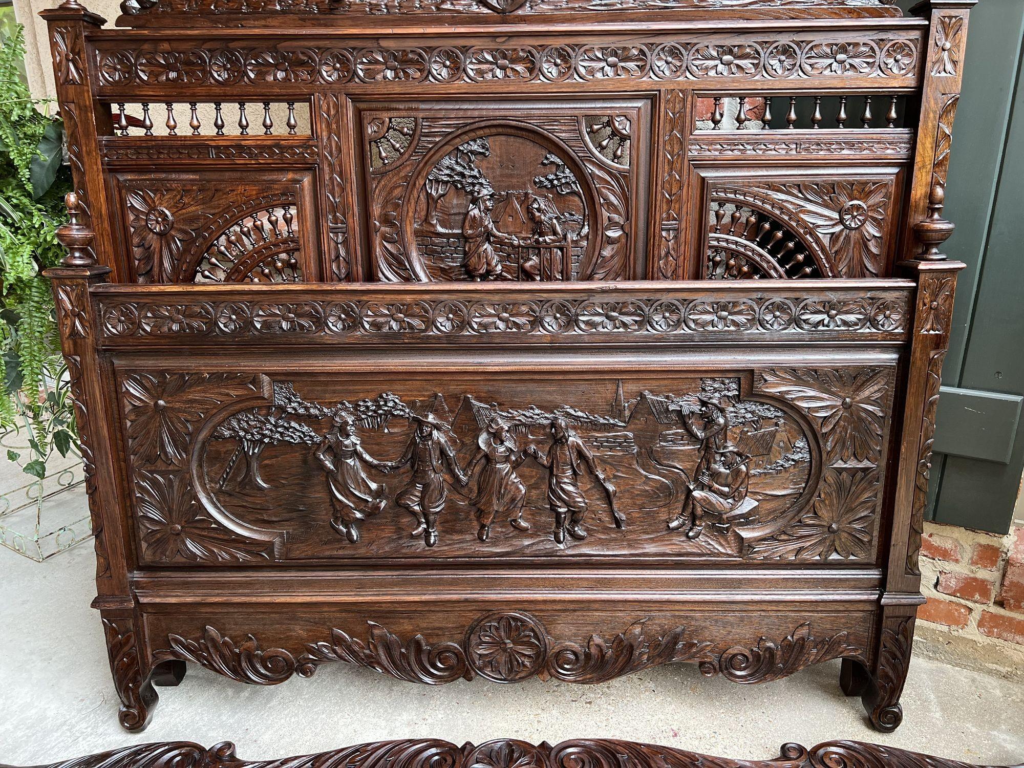 Antique French Breton Bed Brittany Wedding French Country Carved Dark Oak c1890 For Sale 1