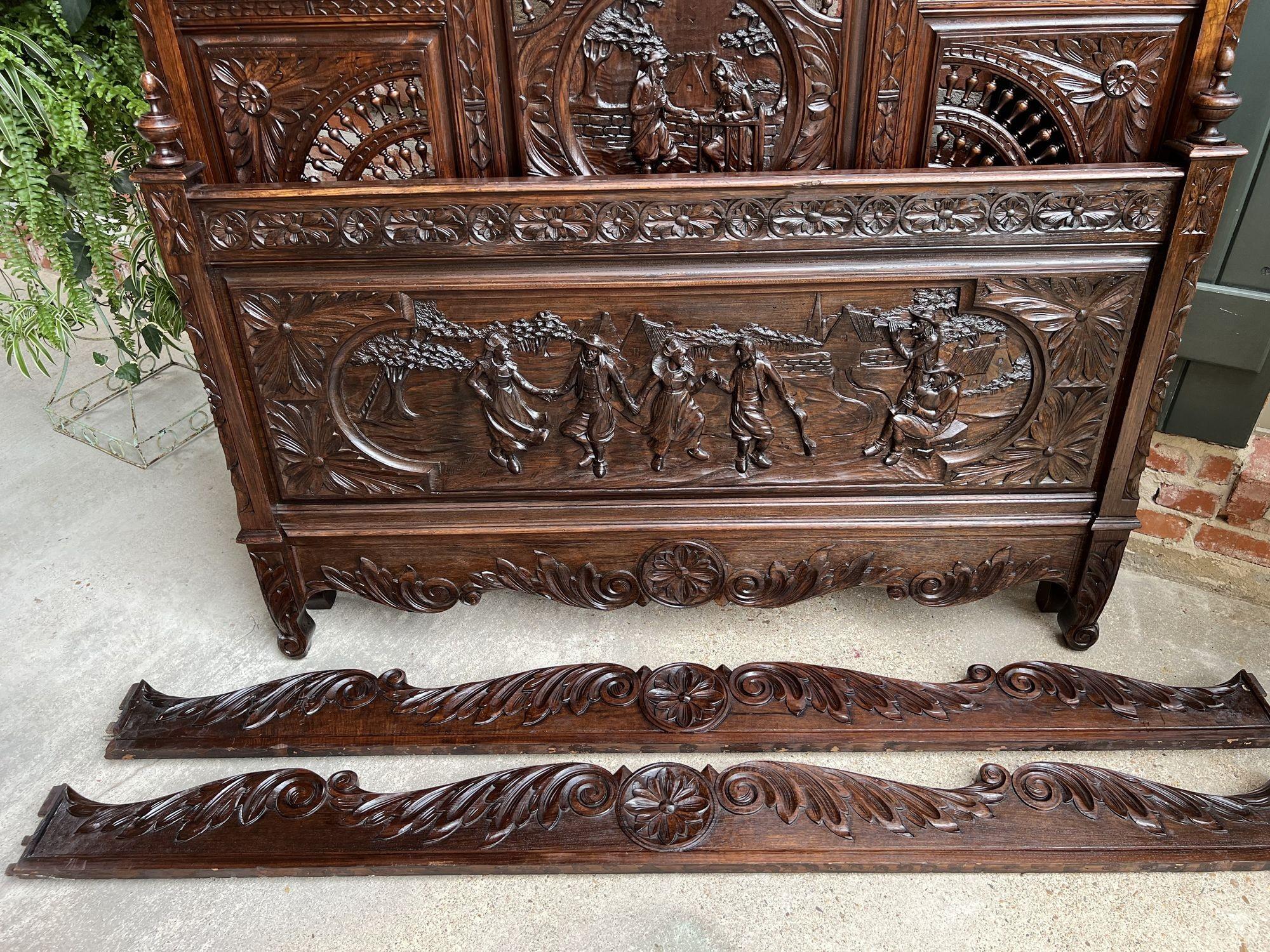 Antique French Breton Bed Brittany Wedding French Country Carved Dark Oak c1890 For Sale 2