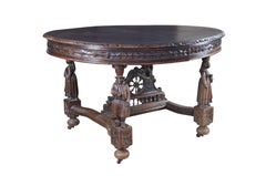 Antique French Breton Brittany Maritime Figural Carved Chestnut Dining Table