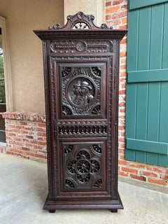 Antique French Breton Cabinet Armoire Carved Crown Brittany Wardrobe c1890