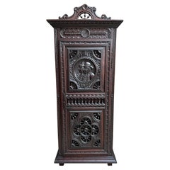 Antique French Breton Cabinet Armoire Carved Crown Brittany Wardrobe c1890