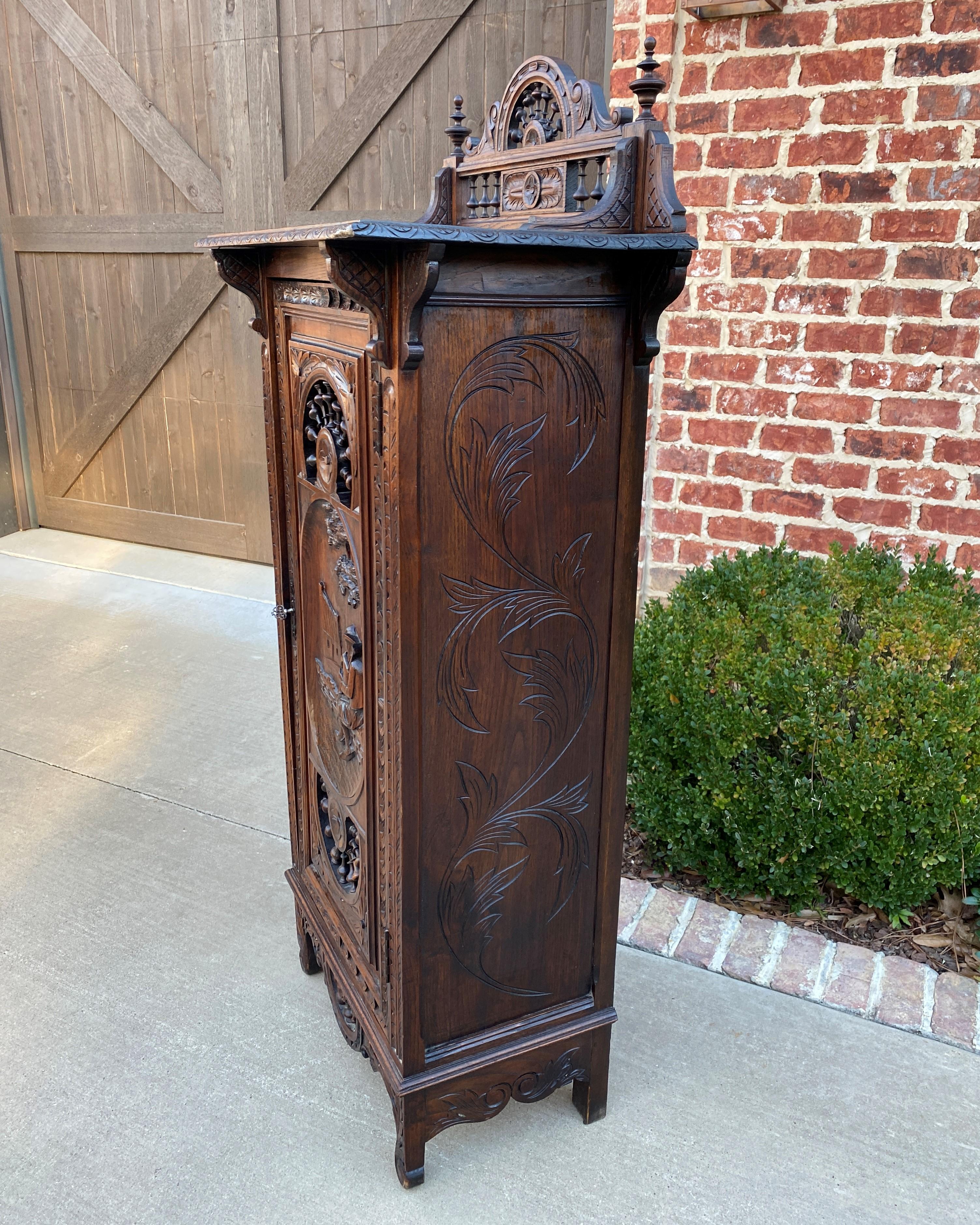 Antique French Breton Cabinet Bonnetiere Wardrobe Cupboard Carved Oak 19th C In Good Condition In Tyler, TX