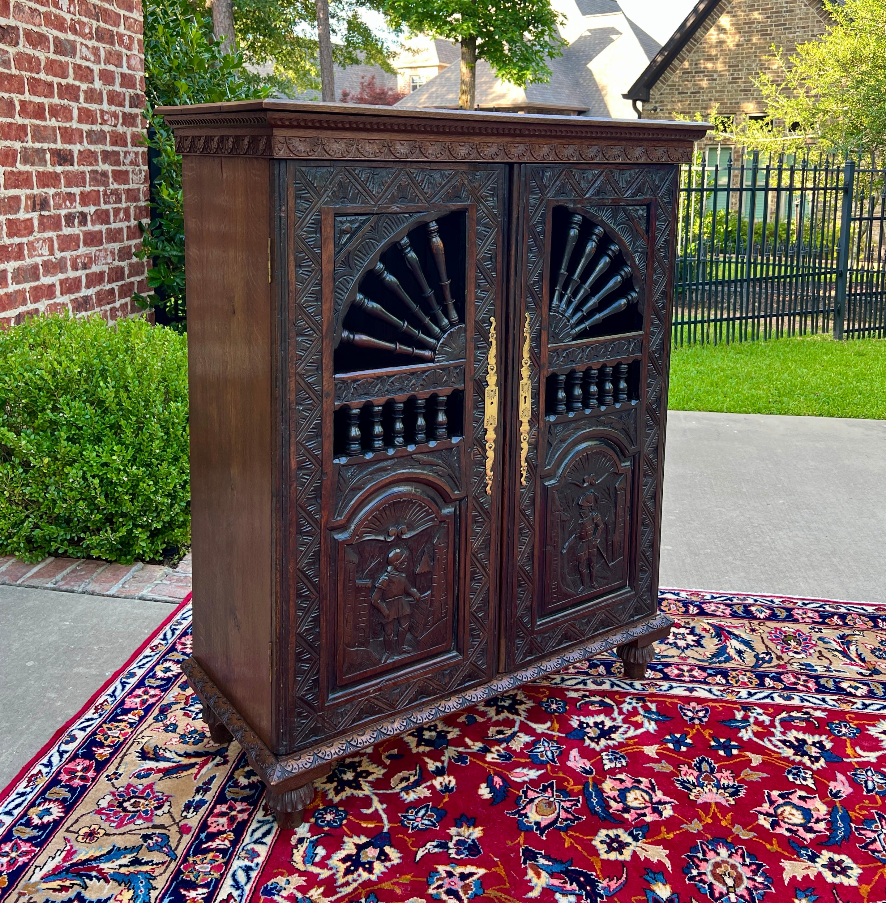 Antique French Breton Cabinet Cupboard Storage Bookcase Entry Carved Oak 19th C 11