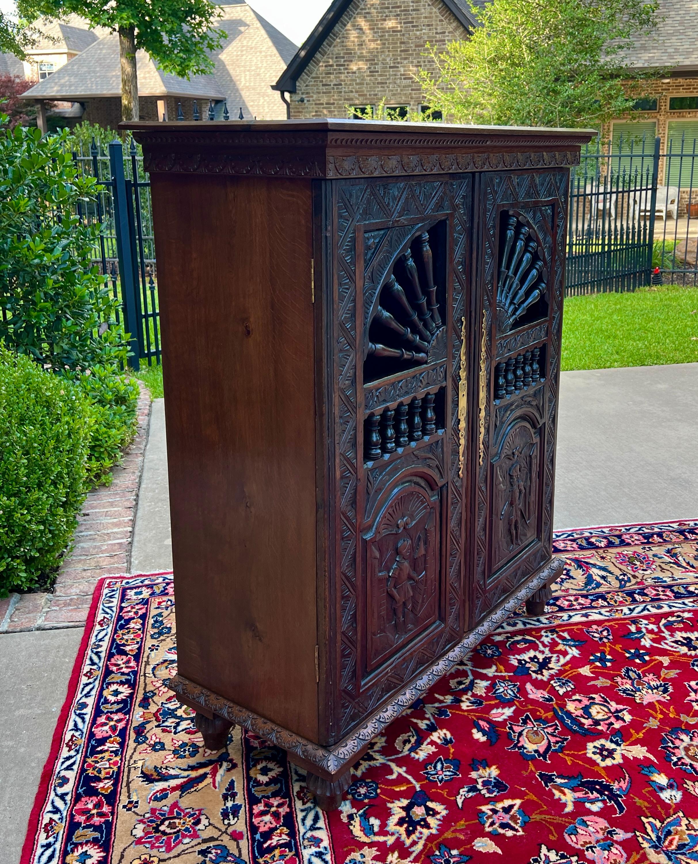 Antique French Breton Cabinet Cupboard Storage Bookcase Entry Carved Oak 19th C 12