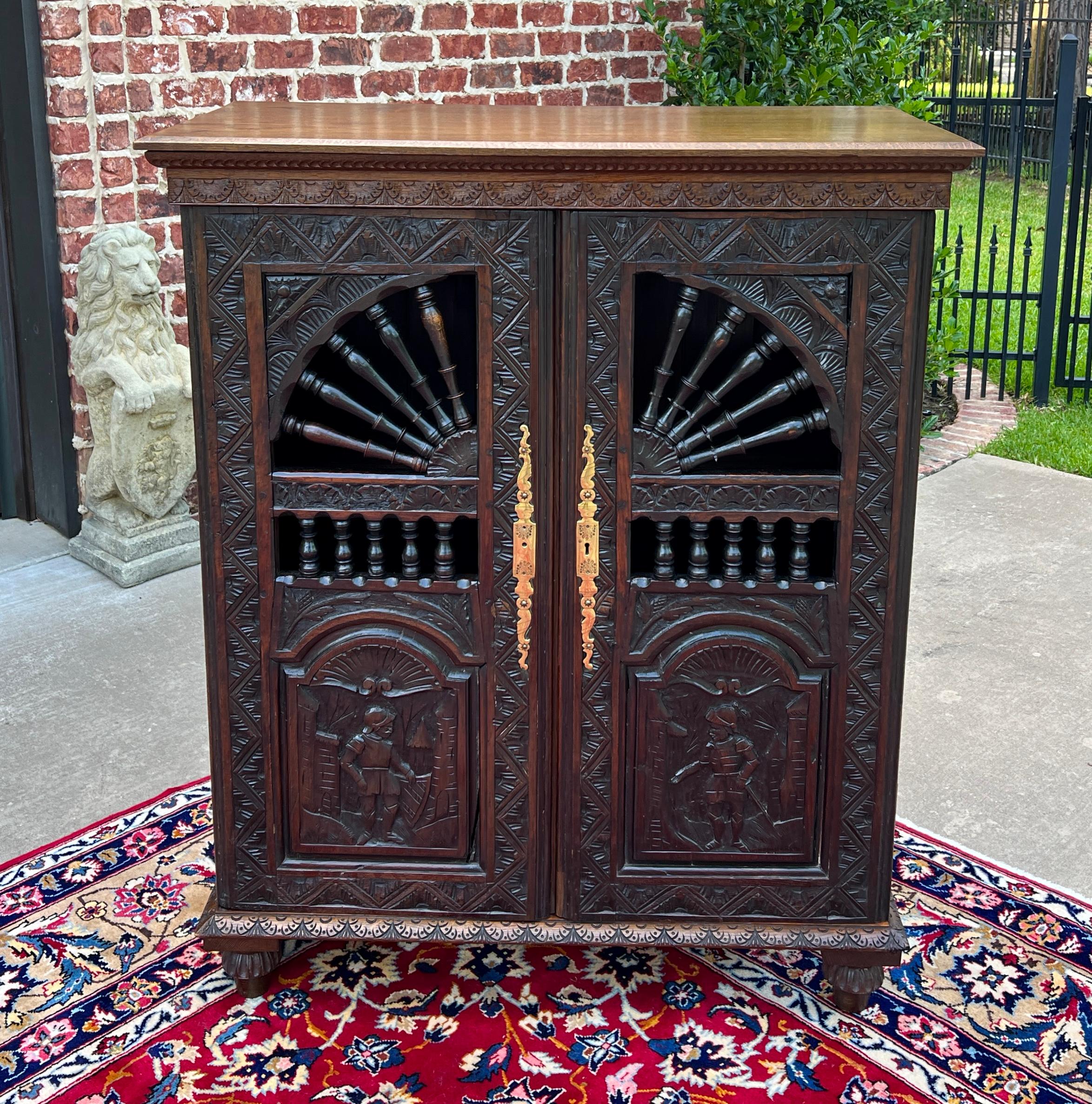 French Provincial Antique French Breton Cabinet Cupboard Storage Bookcase Entry Carved Oak 19th C