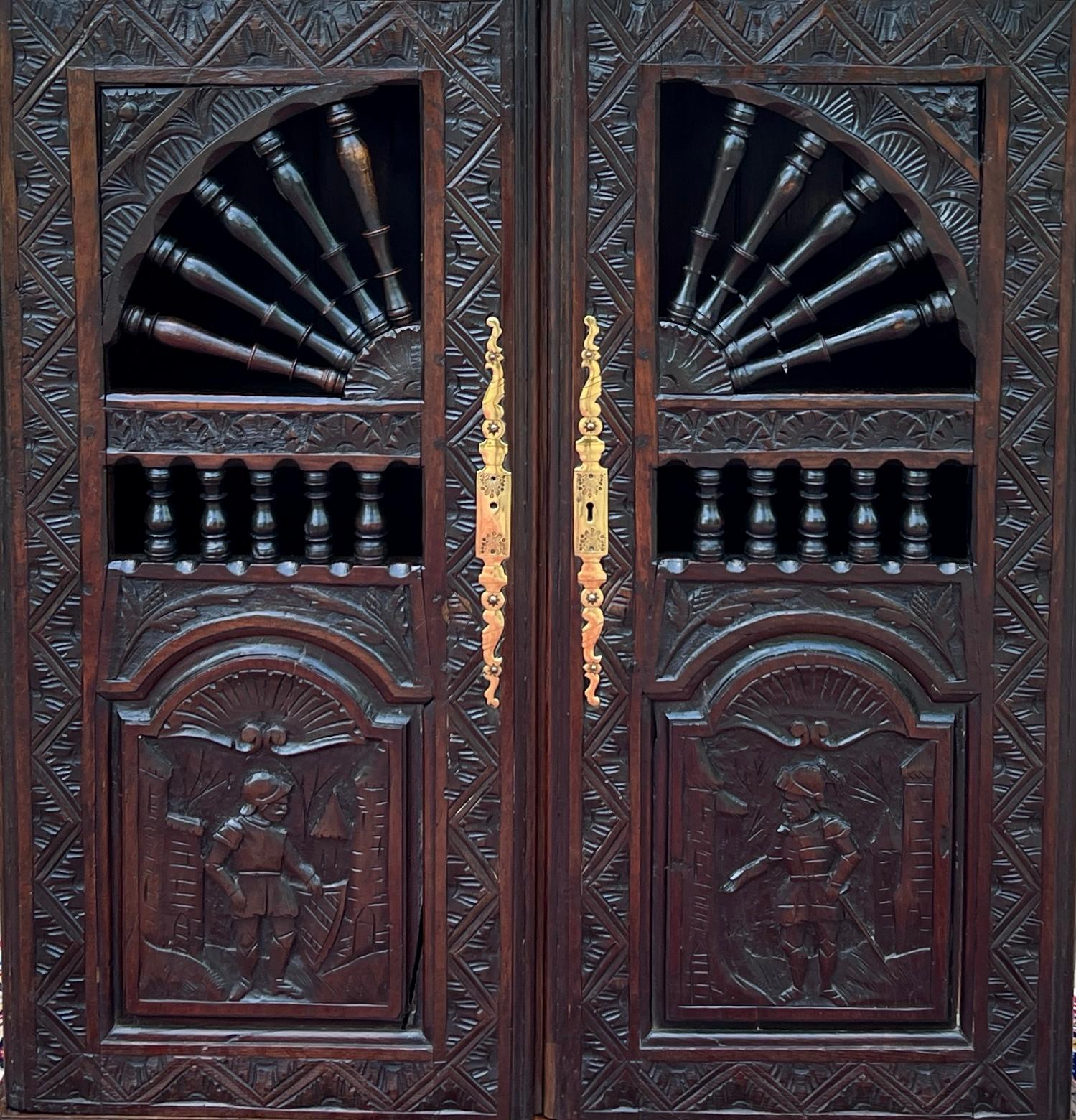 Antique French Breton Cabinet Cupboard Storage Bookcase Entry Carved Oak 19th C In Good Condition In Tyler, TX