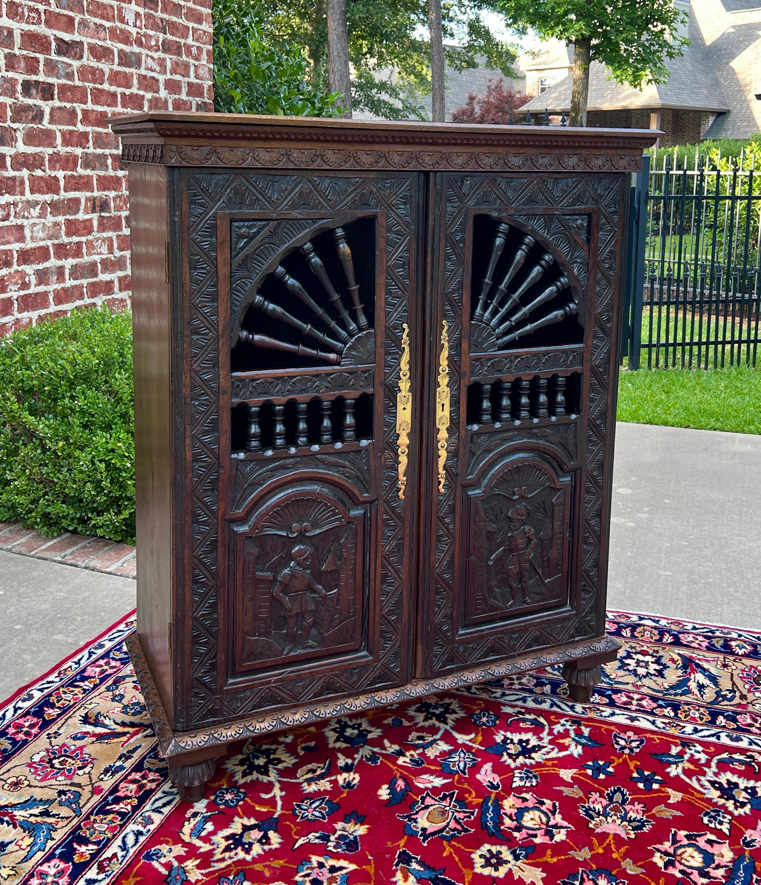Late 19th Century Antique French Breton Cabinet Cupboard Storage Bookcase Entry Carved Oak 19th C