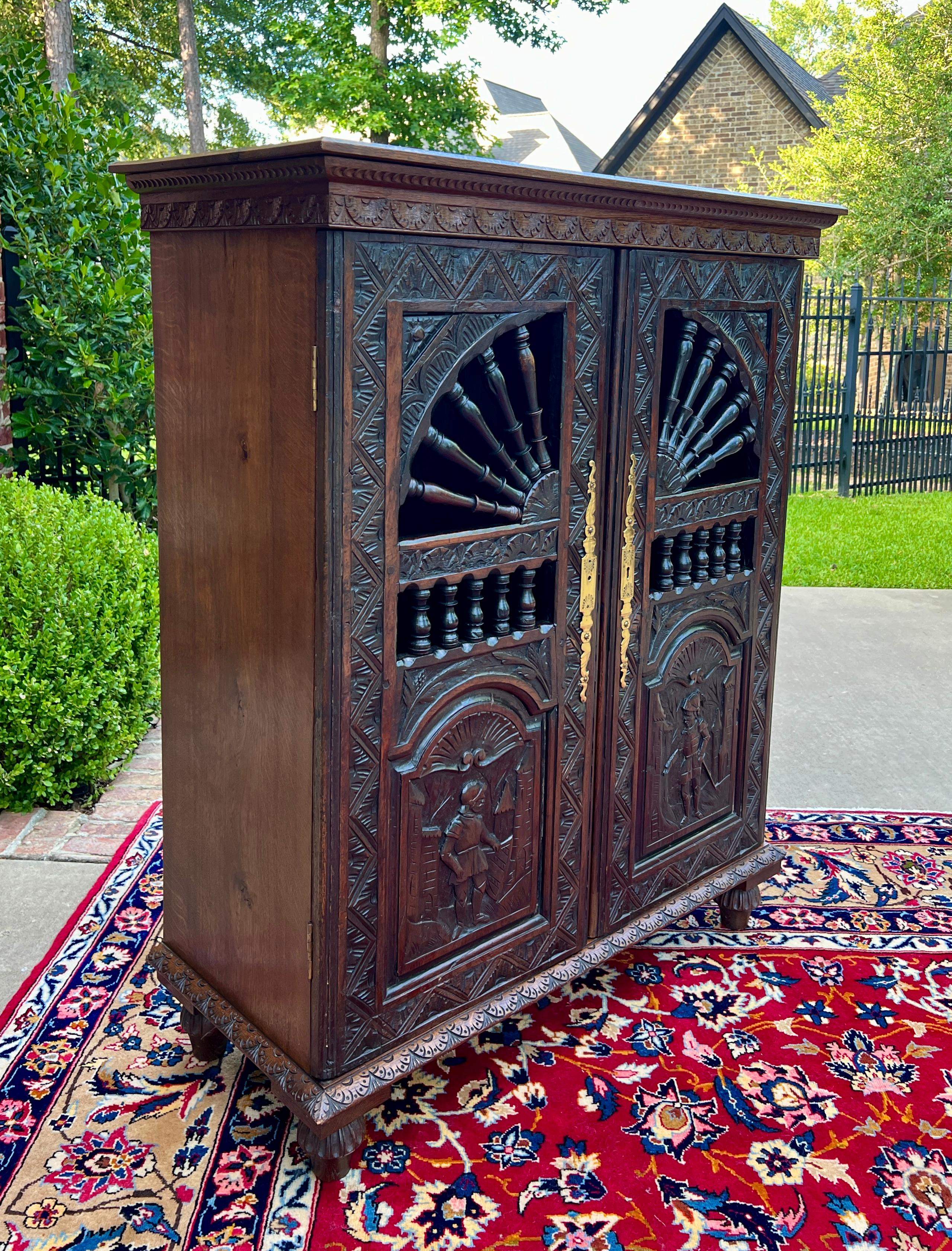Antique French Breton Cabinet Cupboard Storage Bookcase Entry Carved Oak 19th C 1