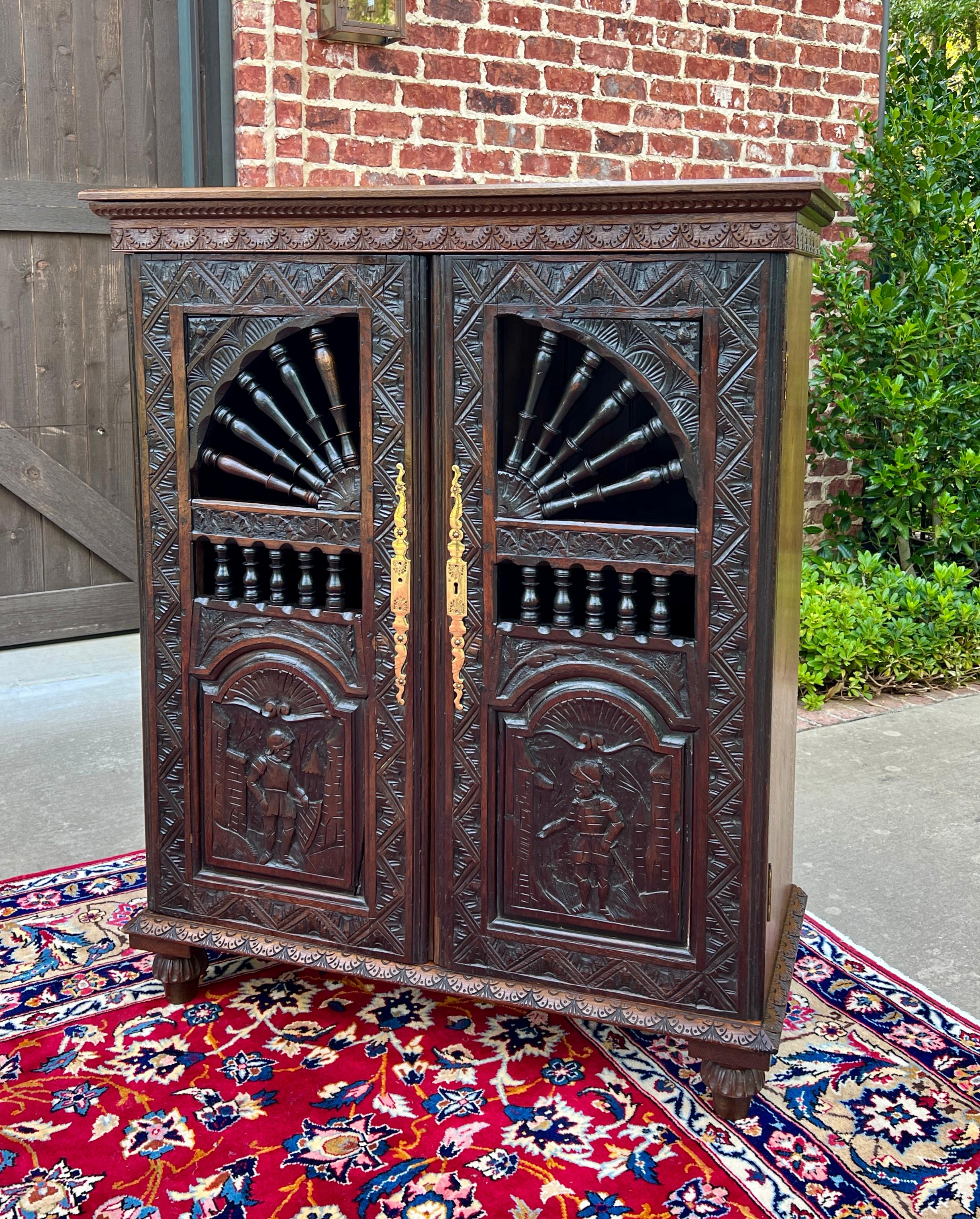 Antique French Breton Cabinet Cupboard Storage Bookcase Entry Carved Oak 19th C 2