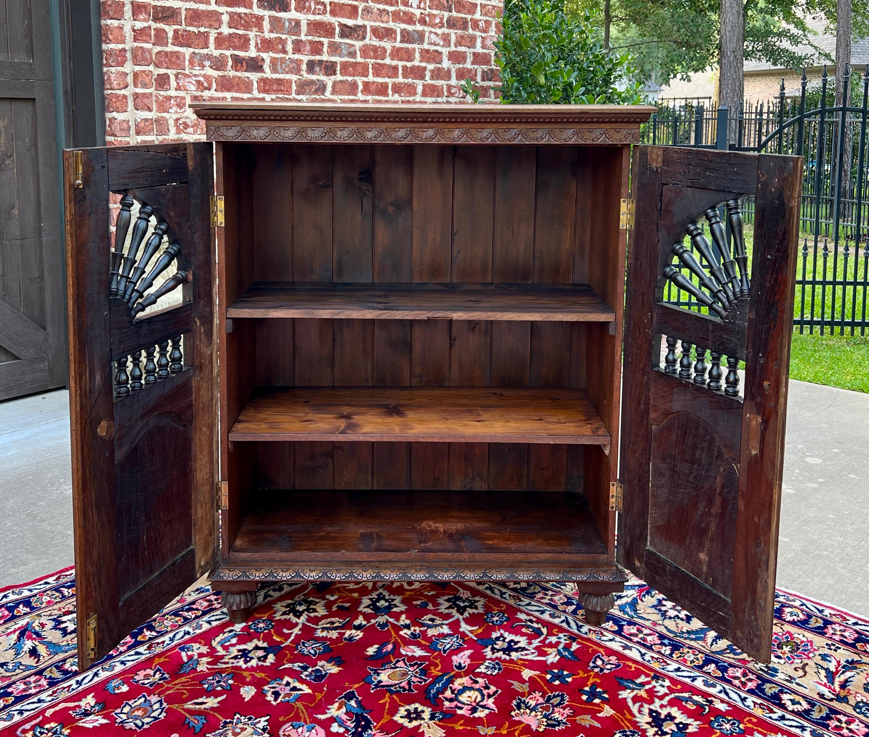 Antique French Breton Cabinet Cupboard Storage Bookcase Entry Carved Oak 19th C 3